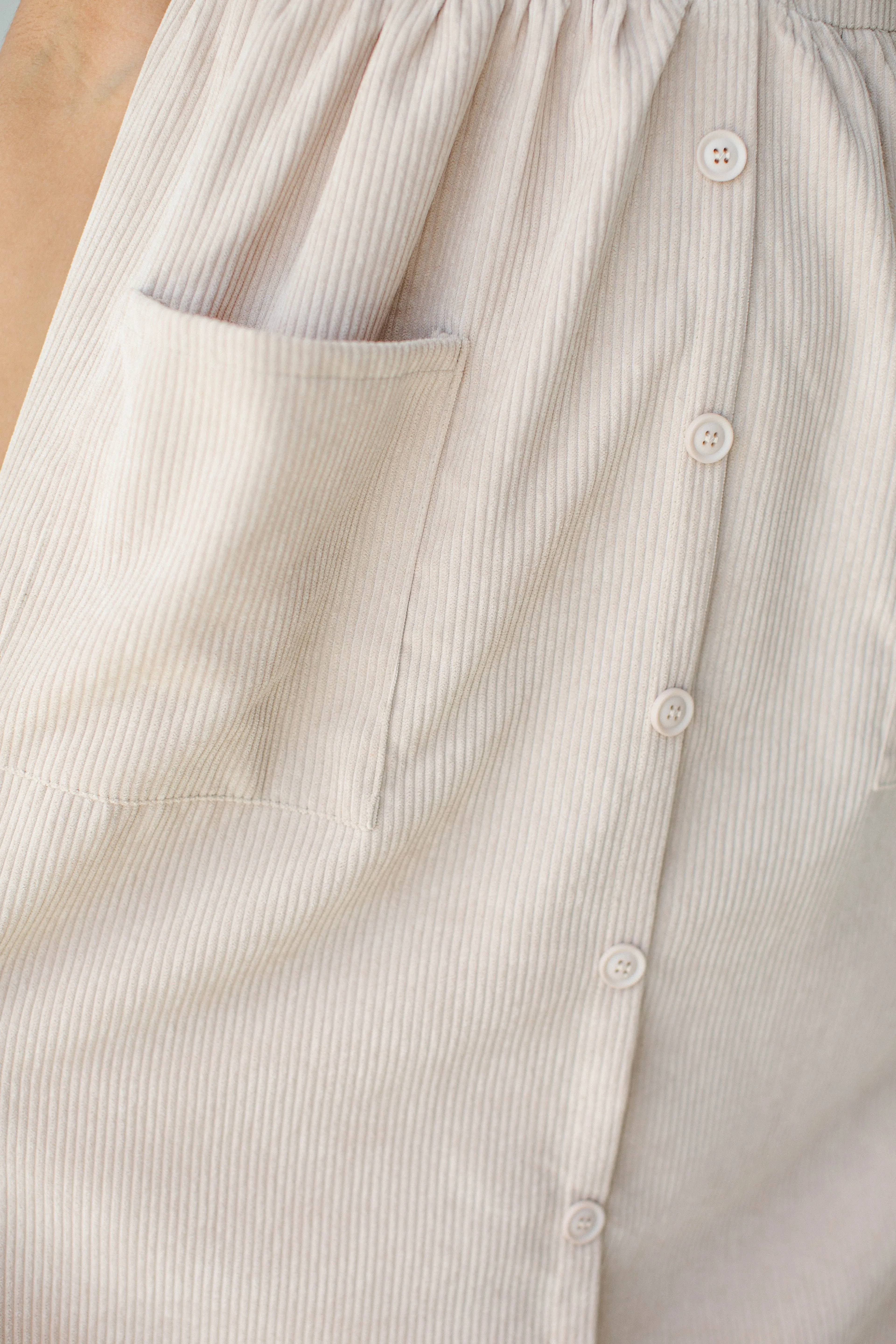 'Adana' V-Neck Button Down Corduroy Midi Dress in Beige