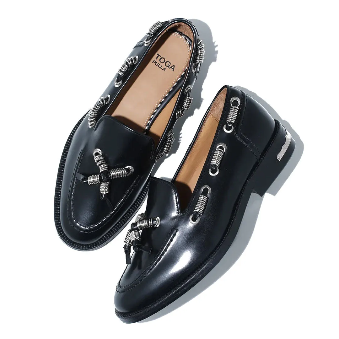 AJ1230 METAL BEADS LOAFERS BLACK LEATHER
