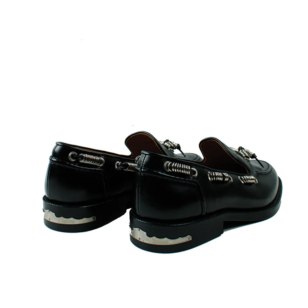 AJ1230 METAL BEADS LOAFERS BLACK LEATHER