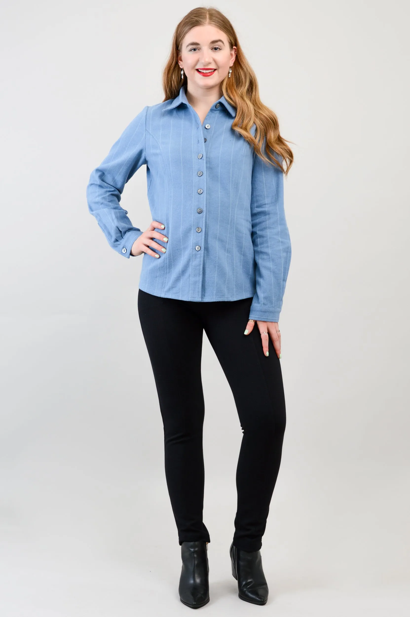 Alexis Top, Denim Flannel, Cotton Flannel - Final Sale