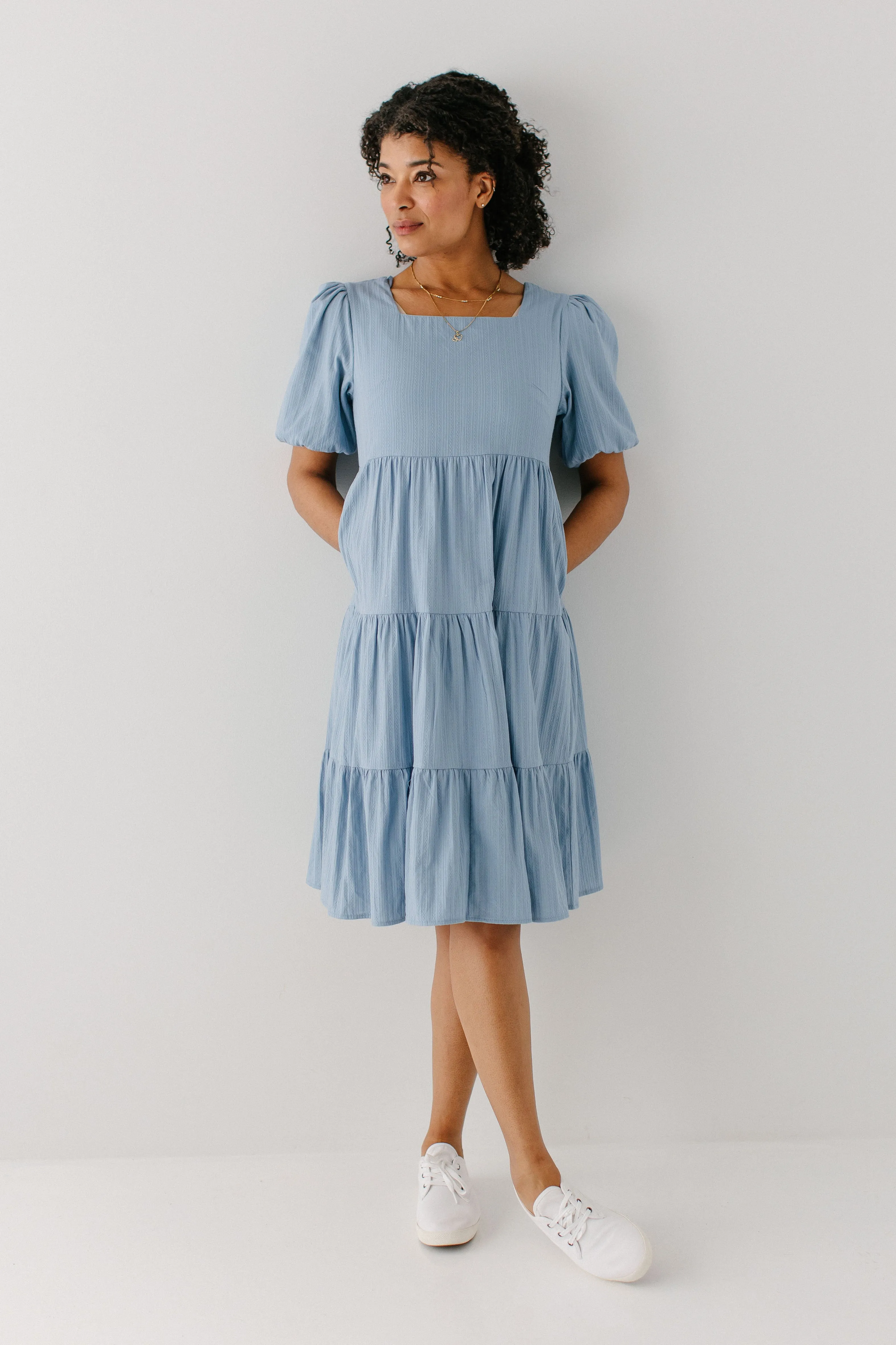 'Alouette' Square Neck Peplum Midi Dress