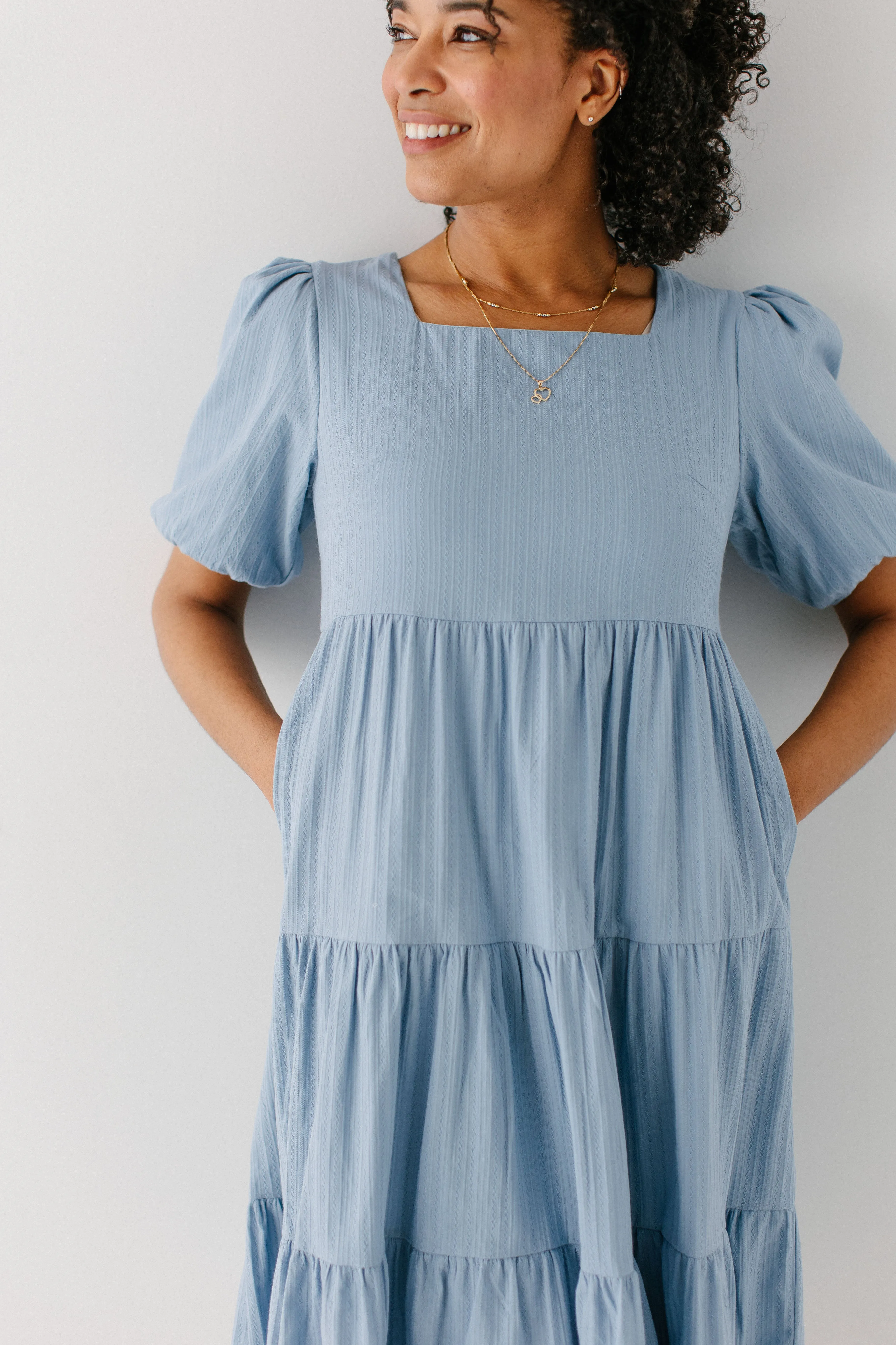 'Alouette' Square Neck Peplum Midi Dress