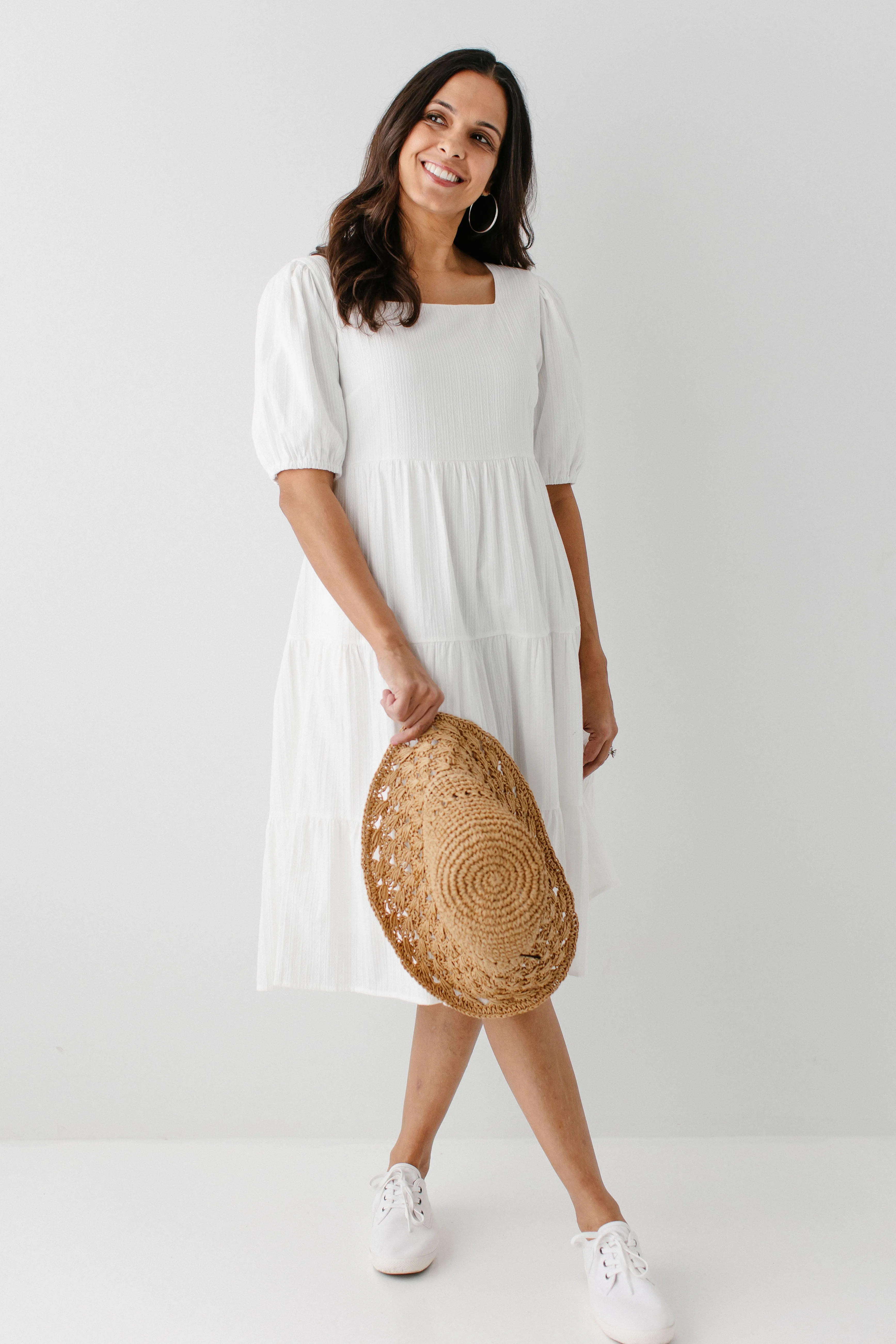 'Alouette' Square Neck Peplum Midi Dress