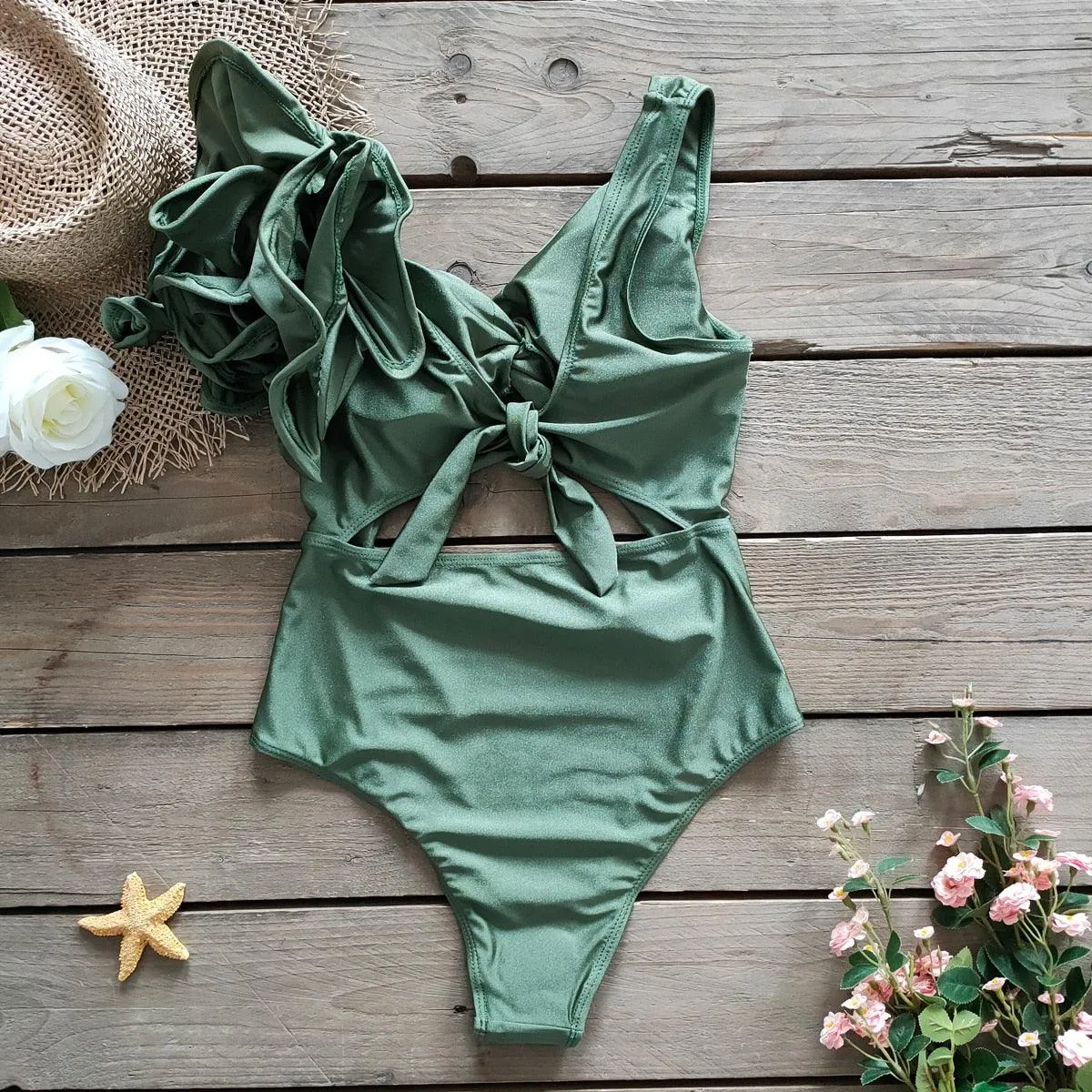 Amelia Ruffle Swimsuit - Olive