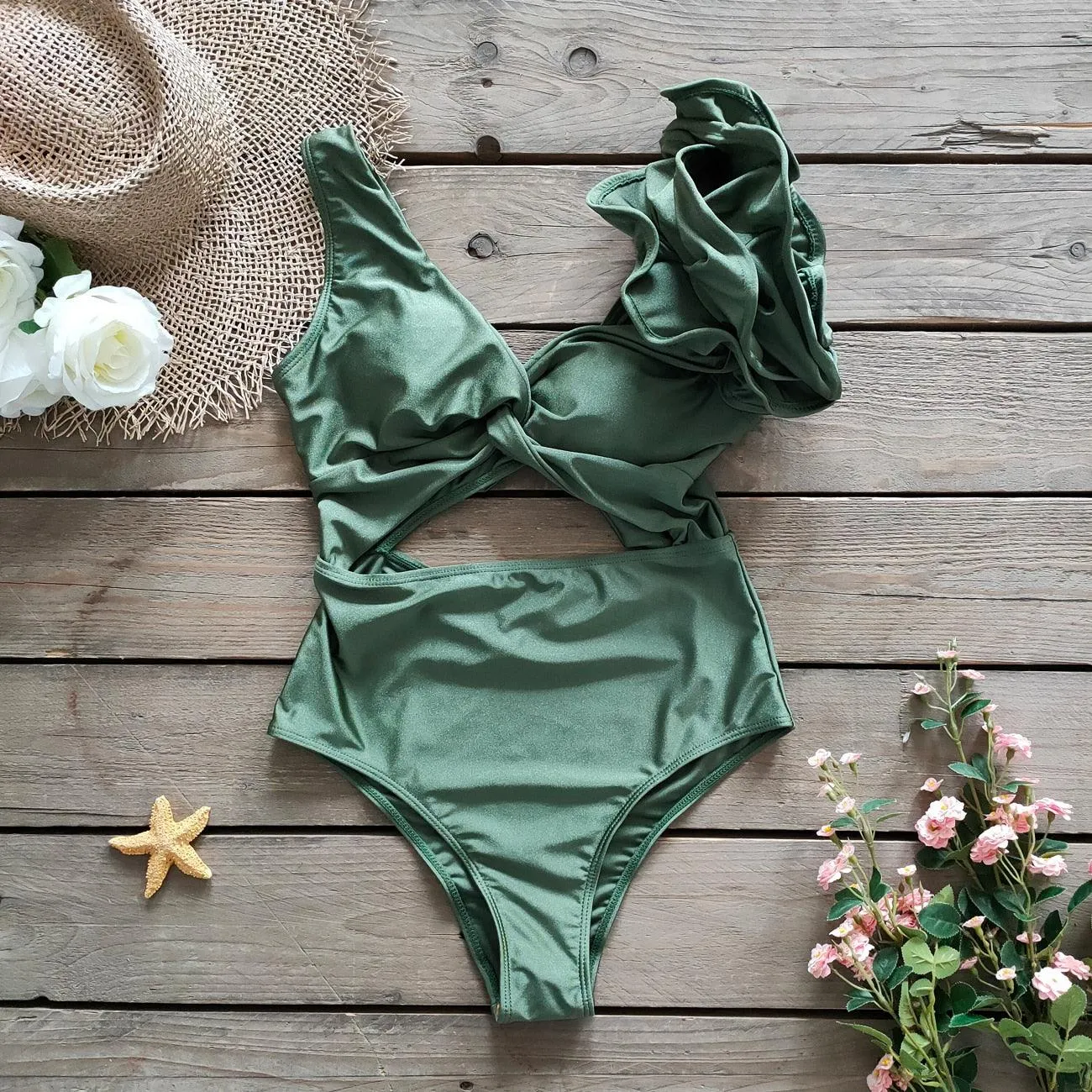 Amelia Ruffle Swimsuit - Olive