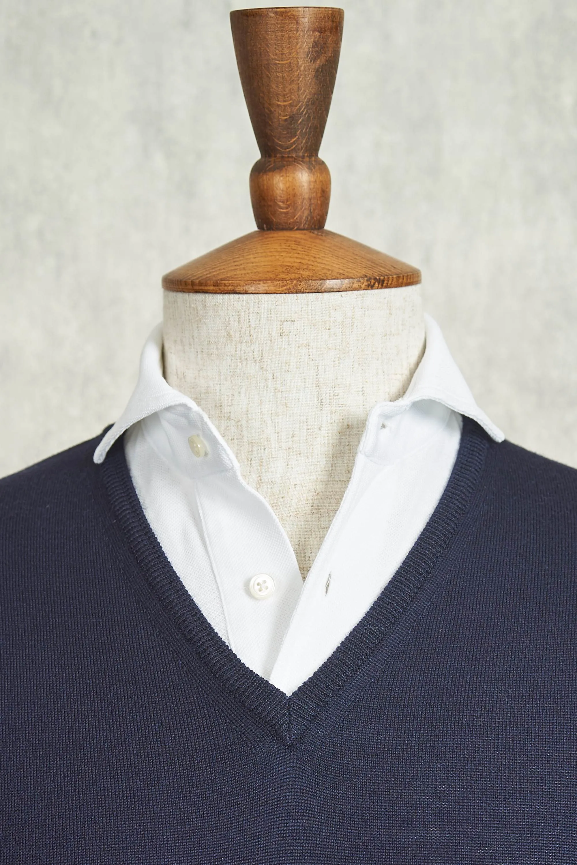 Ascot Chang Navy Extra-Fine Merino Wool V-Neck Sweater