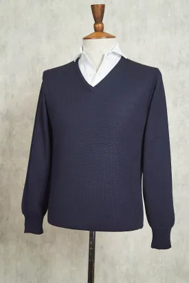 Ascot Chang Navy Extra-Fine Merino Wool V-Neck Sweater