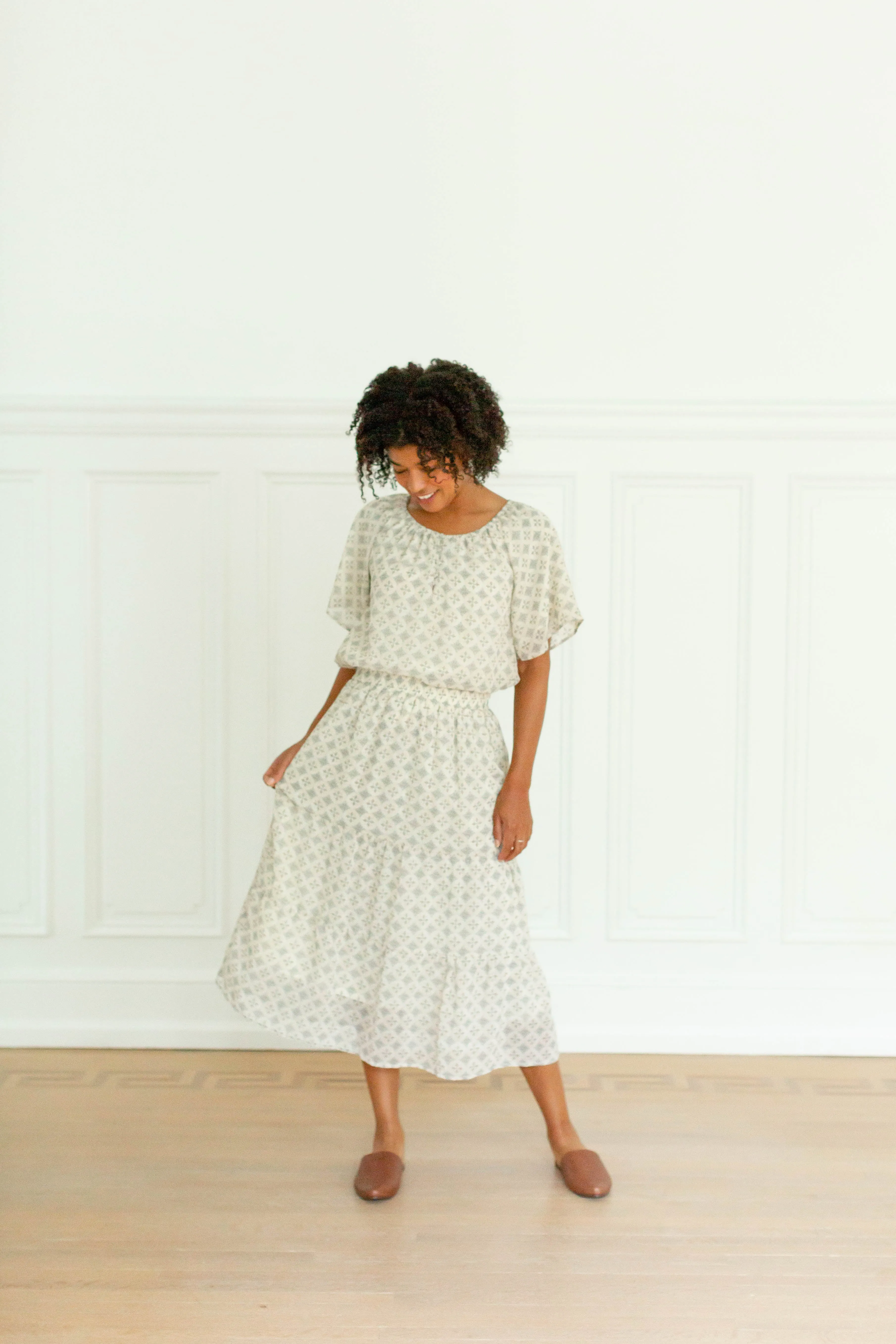 'Aviva' Printed Chiffon Midi Skirt
