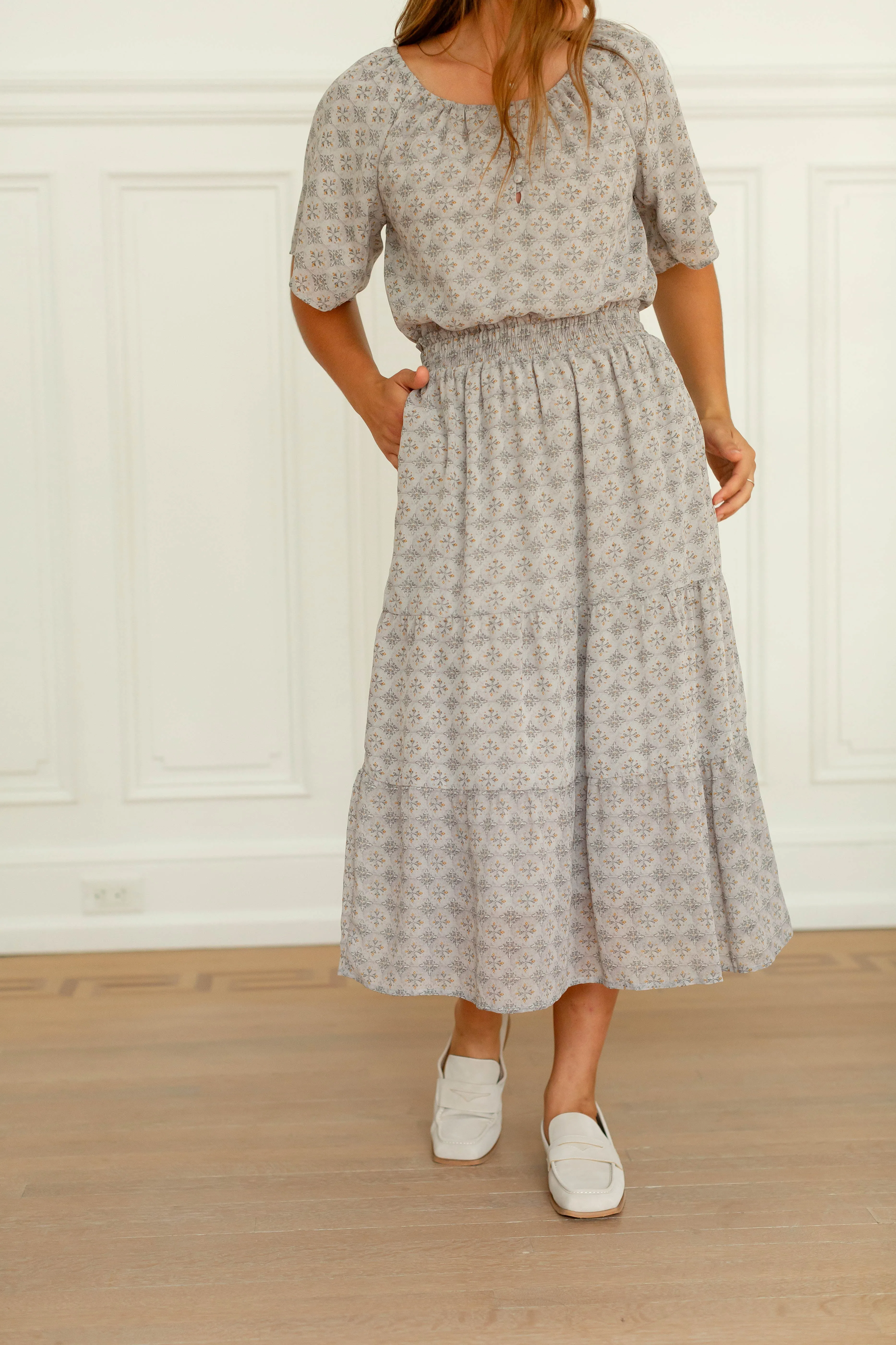 'Aviva' Printed Chiffon Midi Skirt