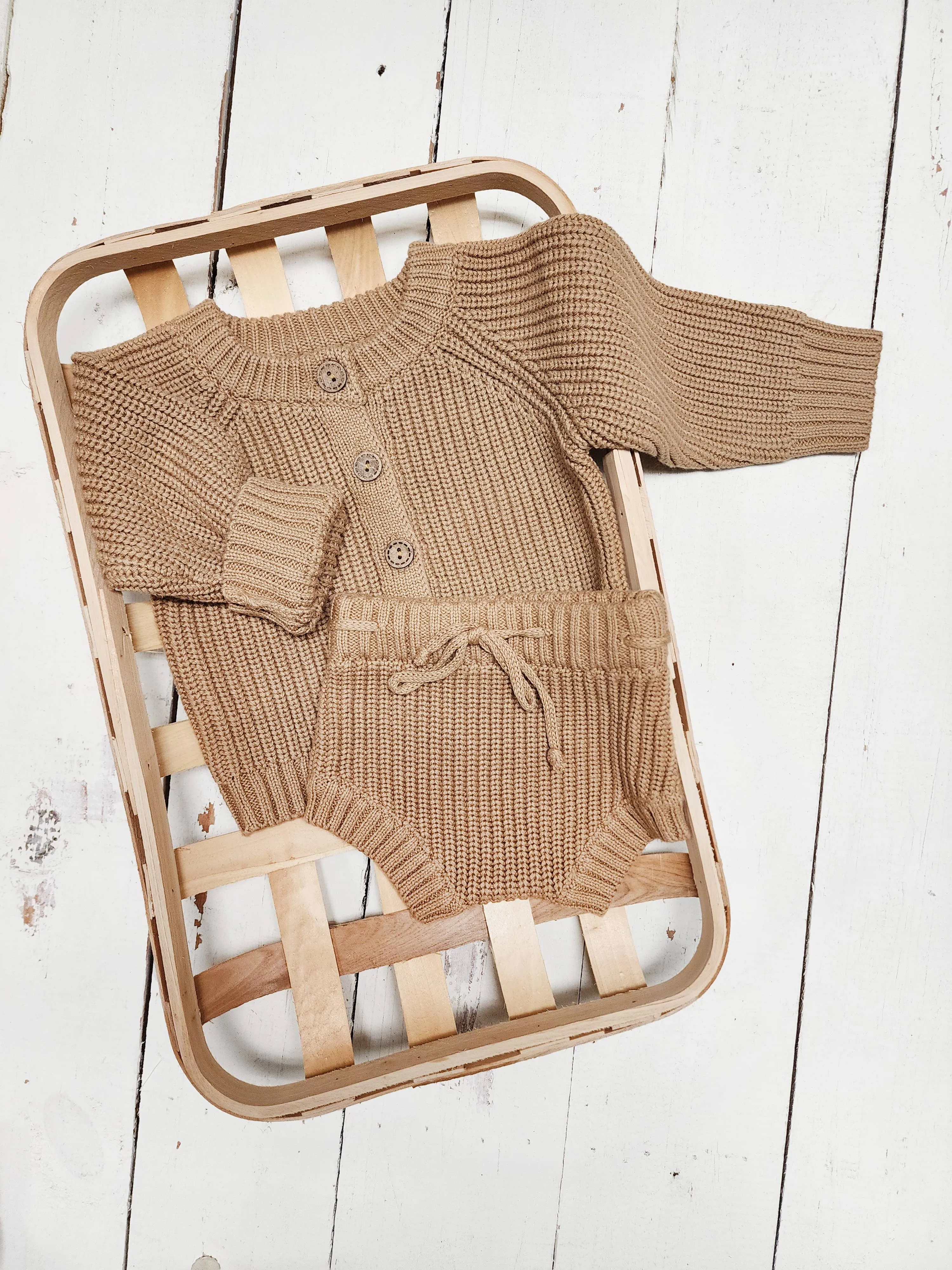 Baby Bloomers Girl Boy Chunky Knit diaper cover: CocoSpeckle / 3-6m