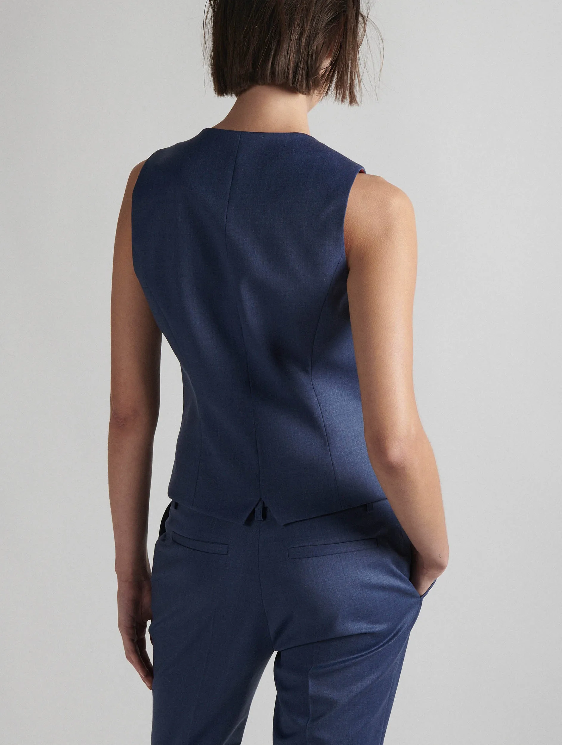 Blue stretch wool gabardine suit vest