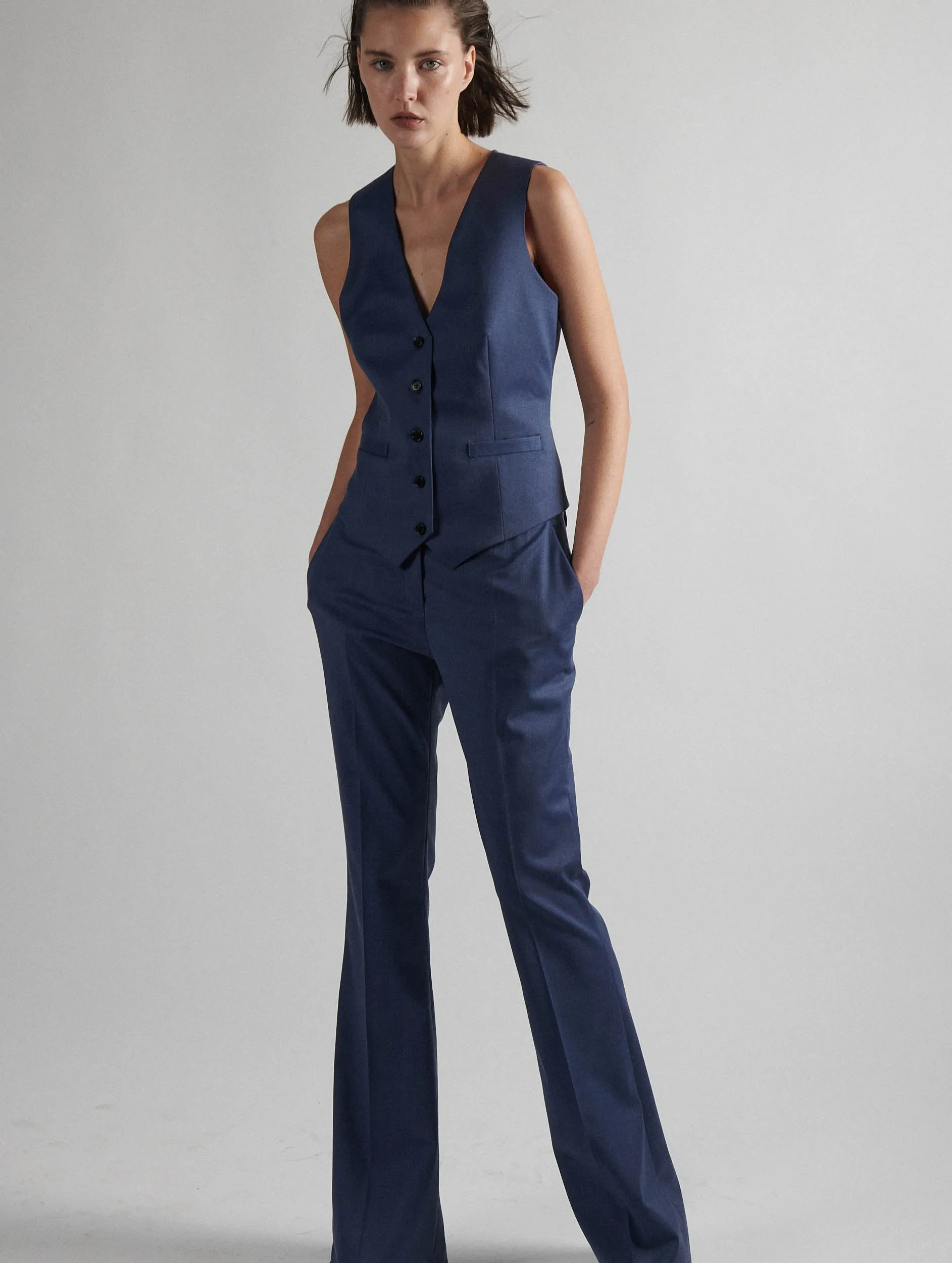 Blue stretch wool gabardine suit vest