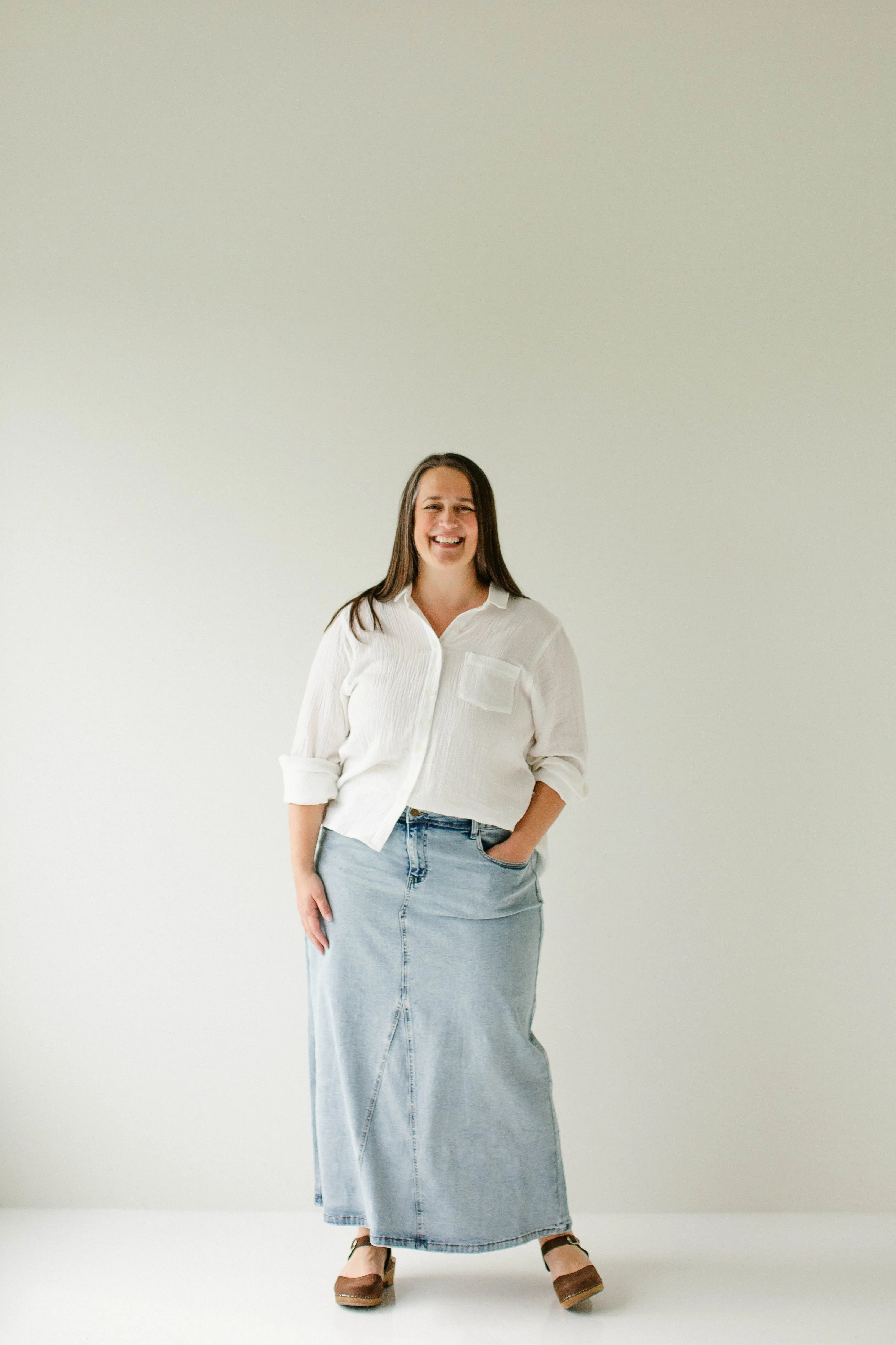 'Brooklyn' Stretch Denim Maxi Skirt in Vintage Wash