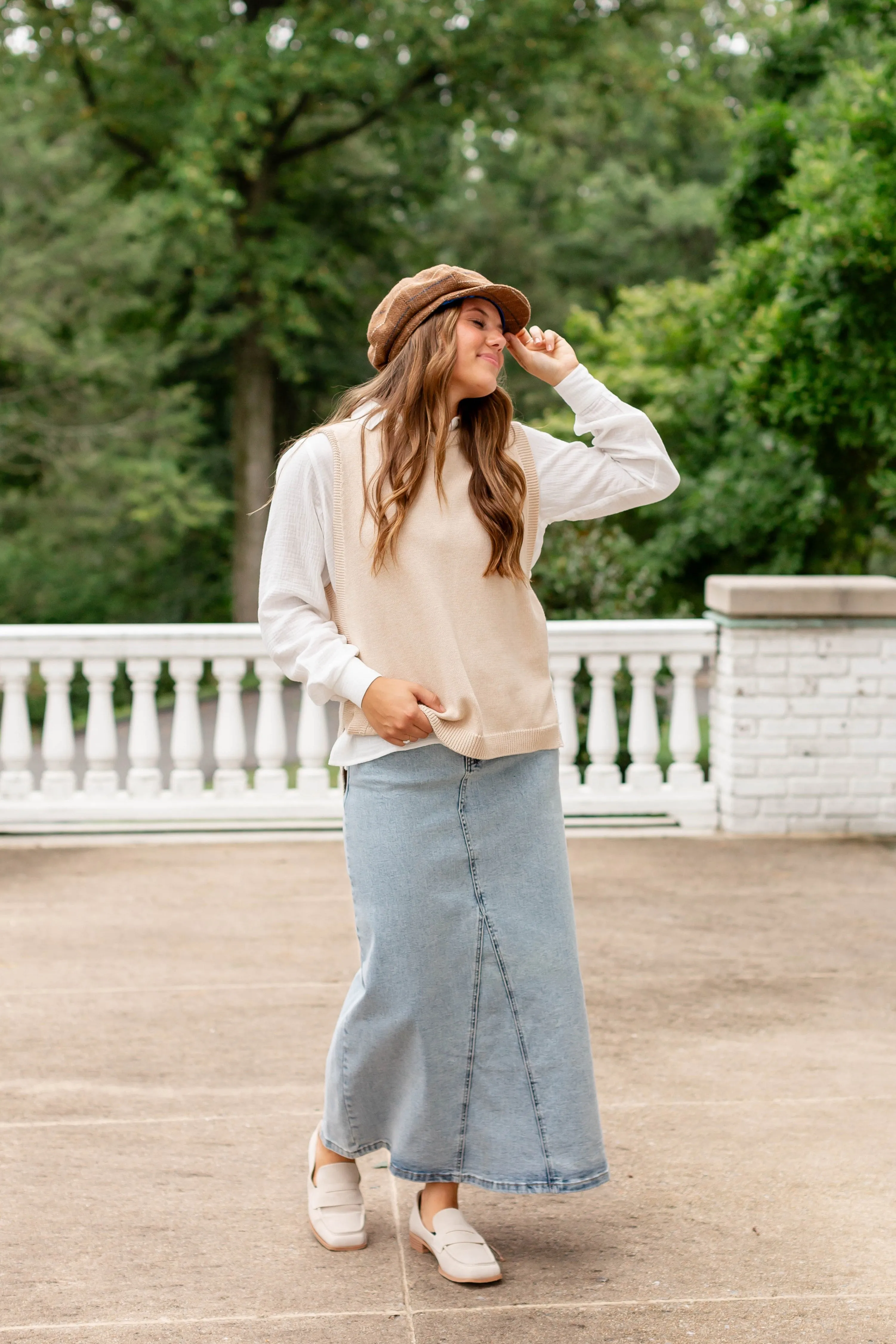 'Brooklyn' Stretch Denim Maxi Skirt in Vintage Wash