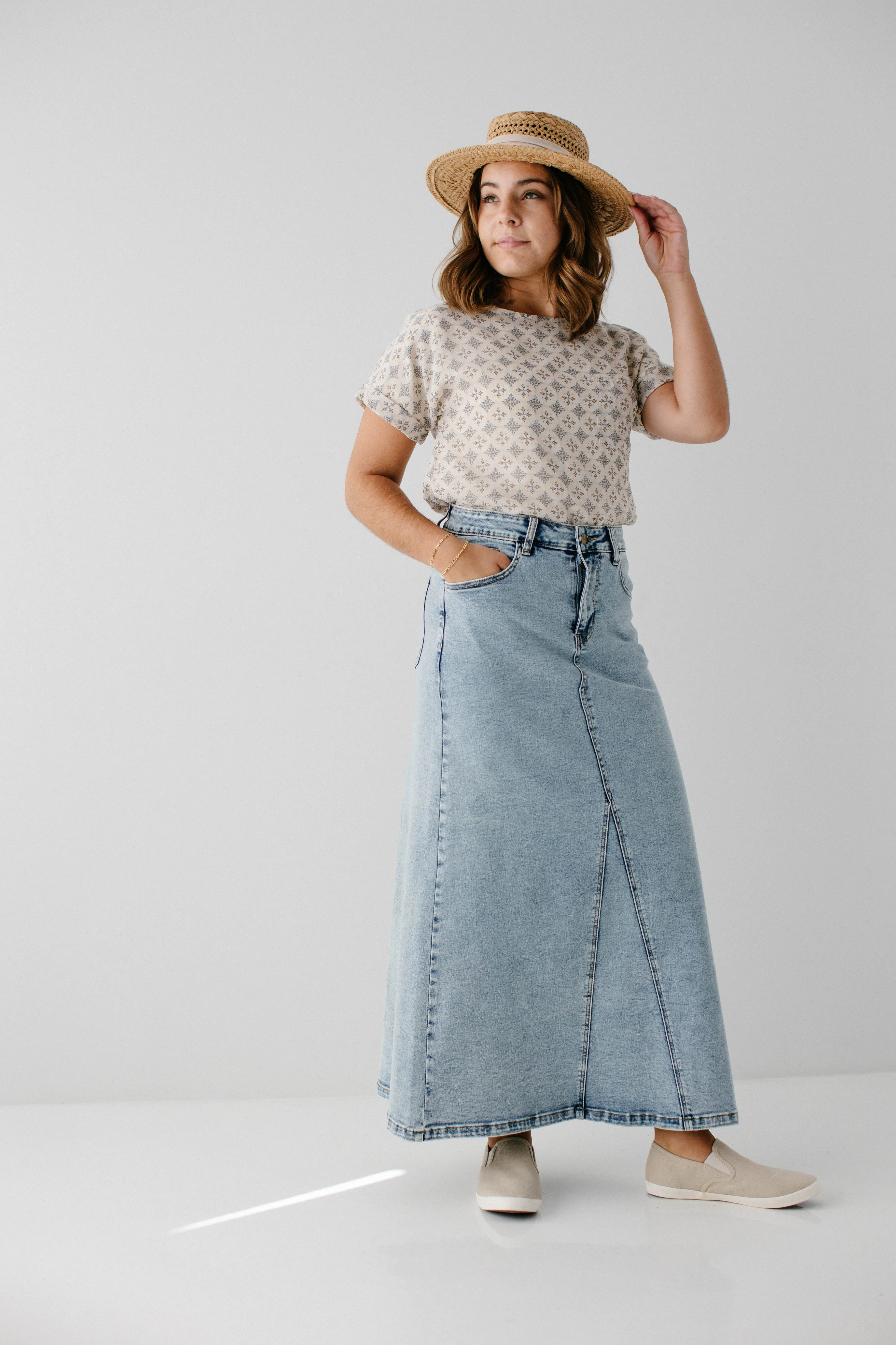 'Brooklyn' Stretch Denim Maxi Skirt in Vintage Wash