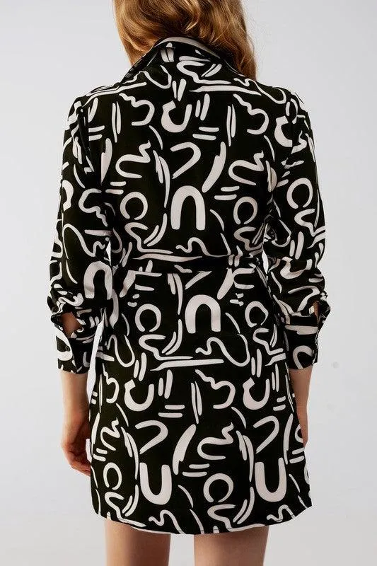 Button Front Mini Shirt Dress In Black