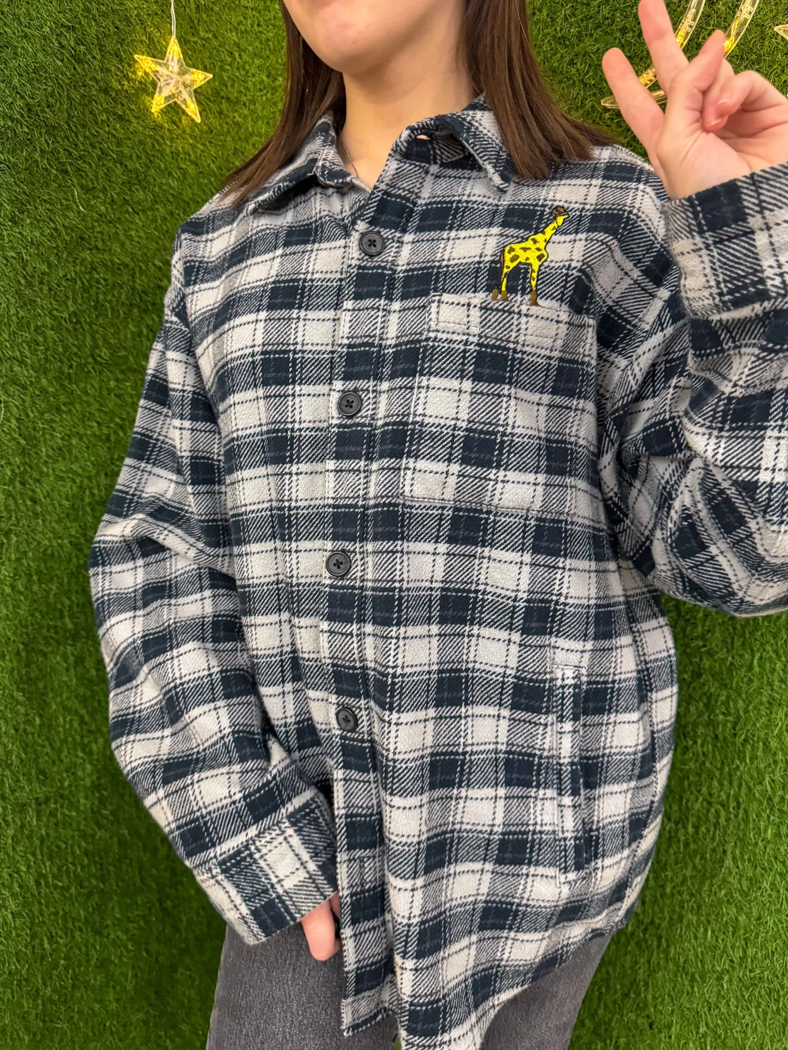 Cowboy Giraffe Pocket Flannel  M