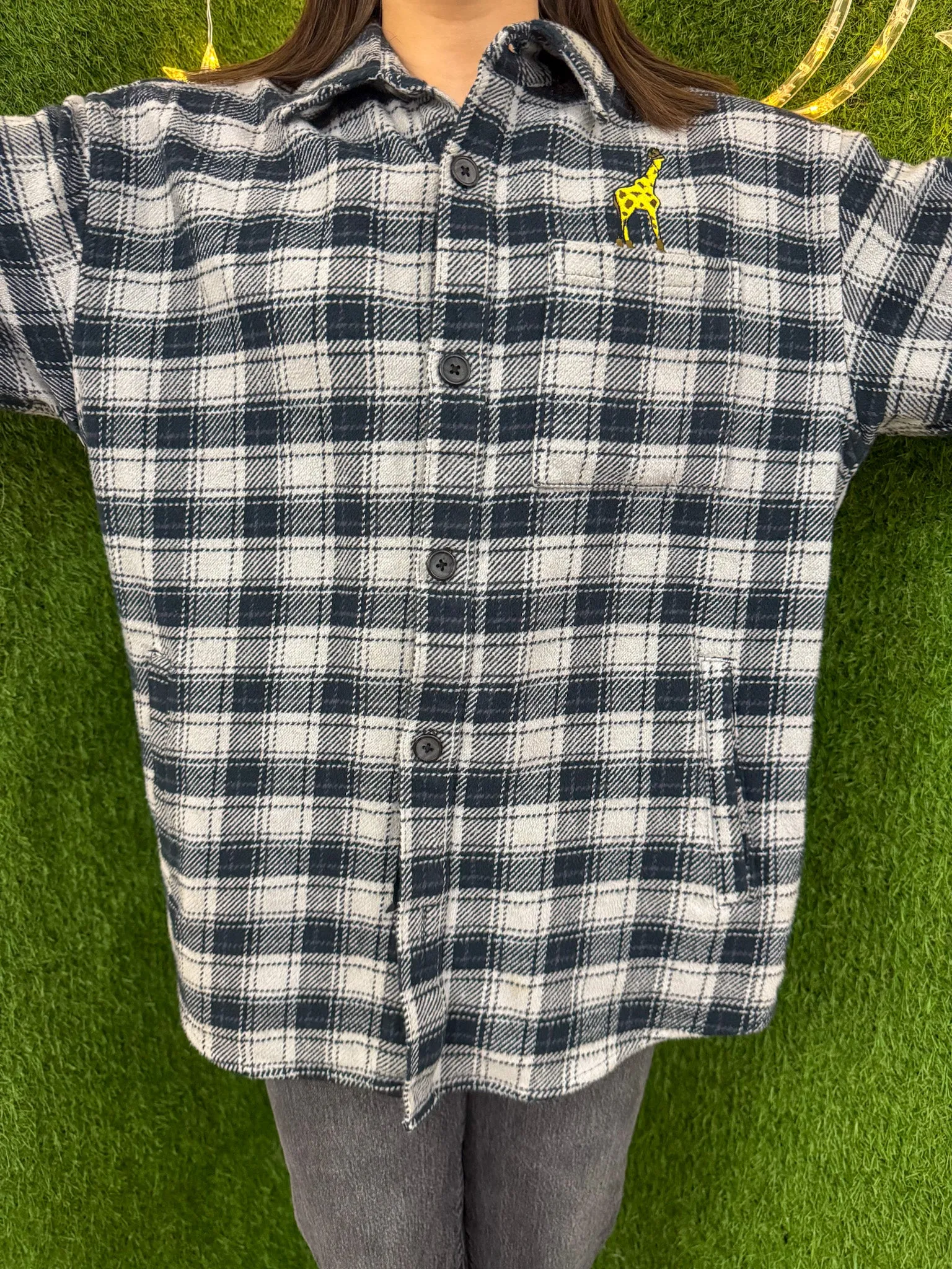 Cowboy Giraffe Pocket Flannel  M