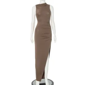 Elegant Solid Color Asymmetric High-Split Cocktail Dress