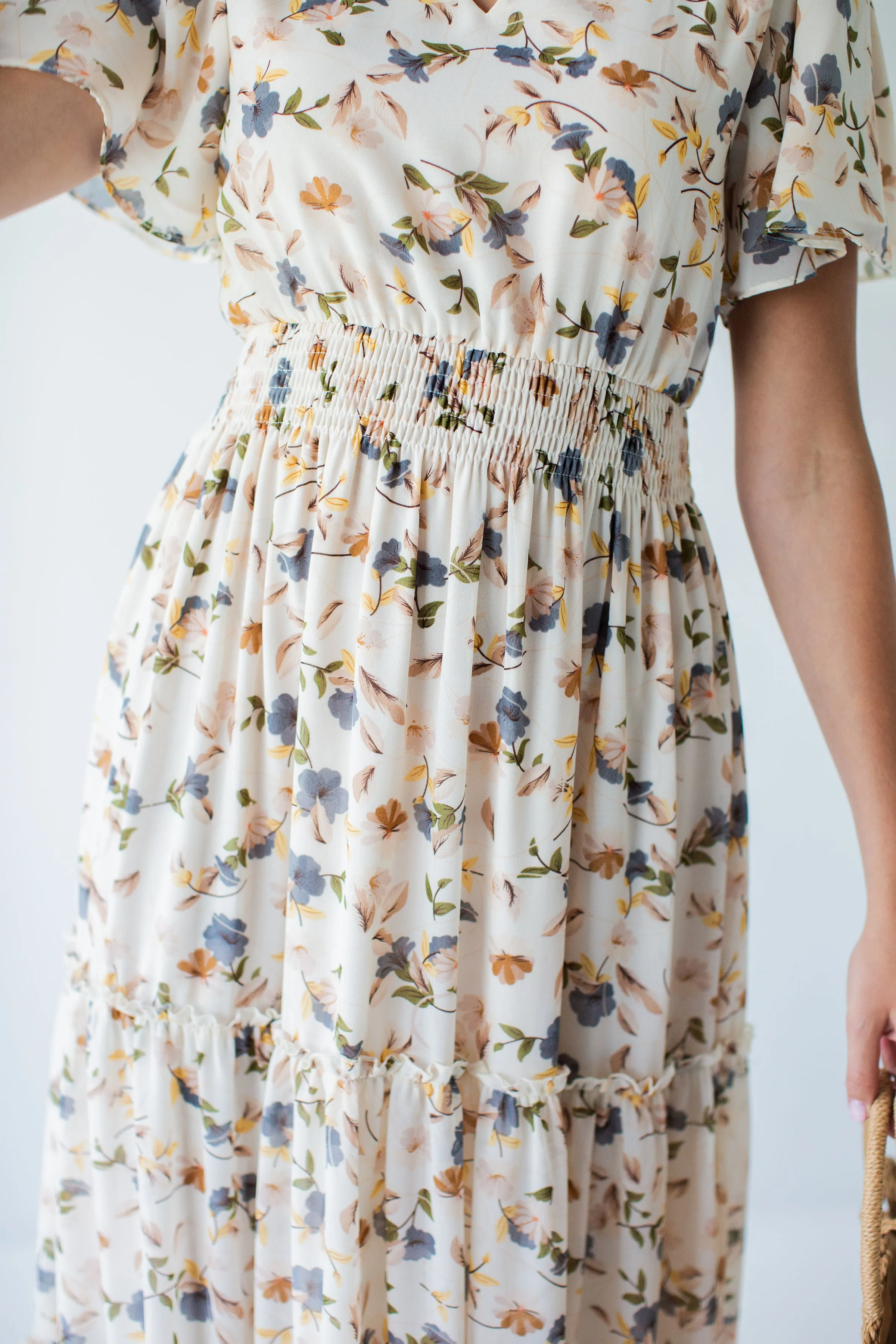 'Elizabeth' Floral Print Maxi Dress in Vanilla FINAL SALE