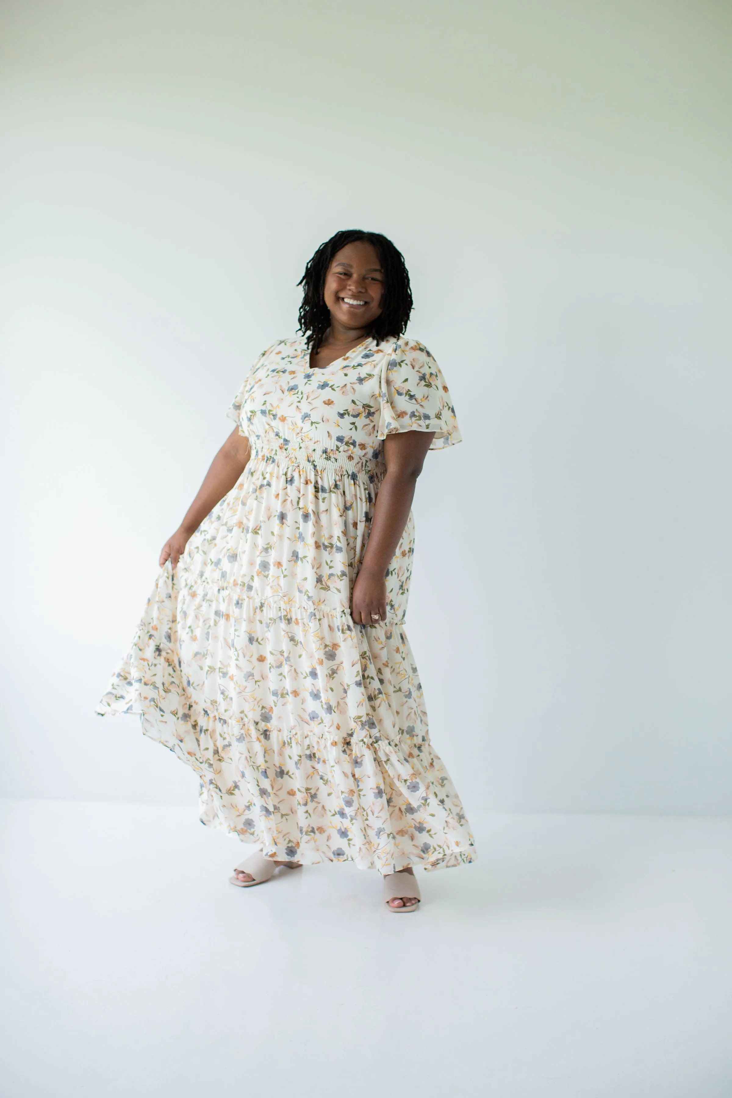 'Elizabeth' Floral Print Maxi Dress in Vanilla FINAL SALE