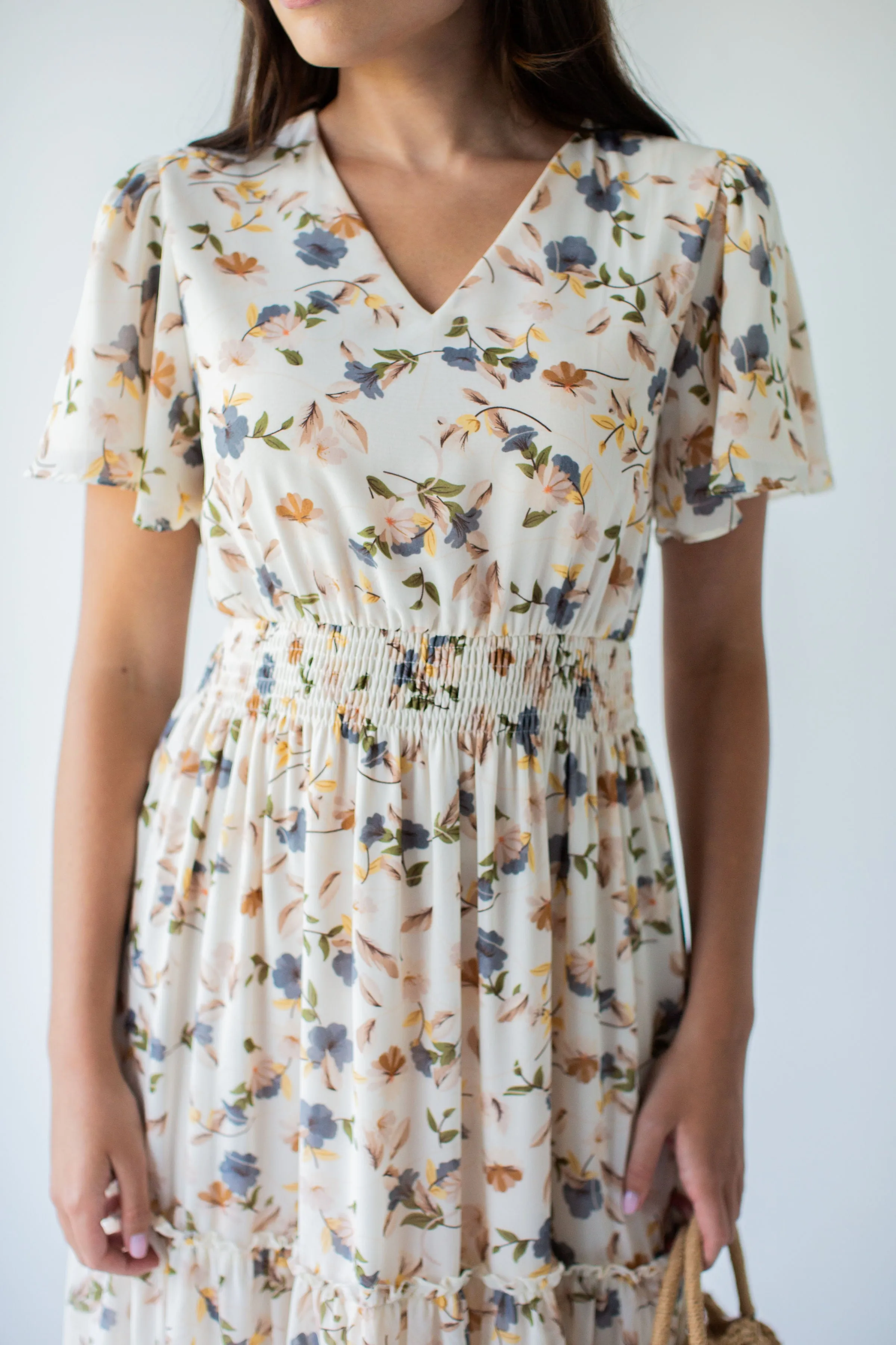 'Elizabeth' Floral Print Maxi Dress in Vanilla FINAL SALE