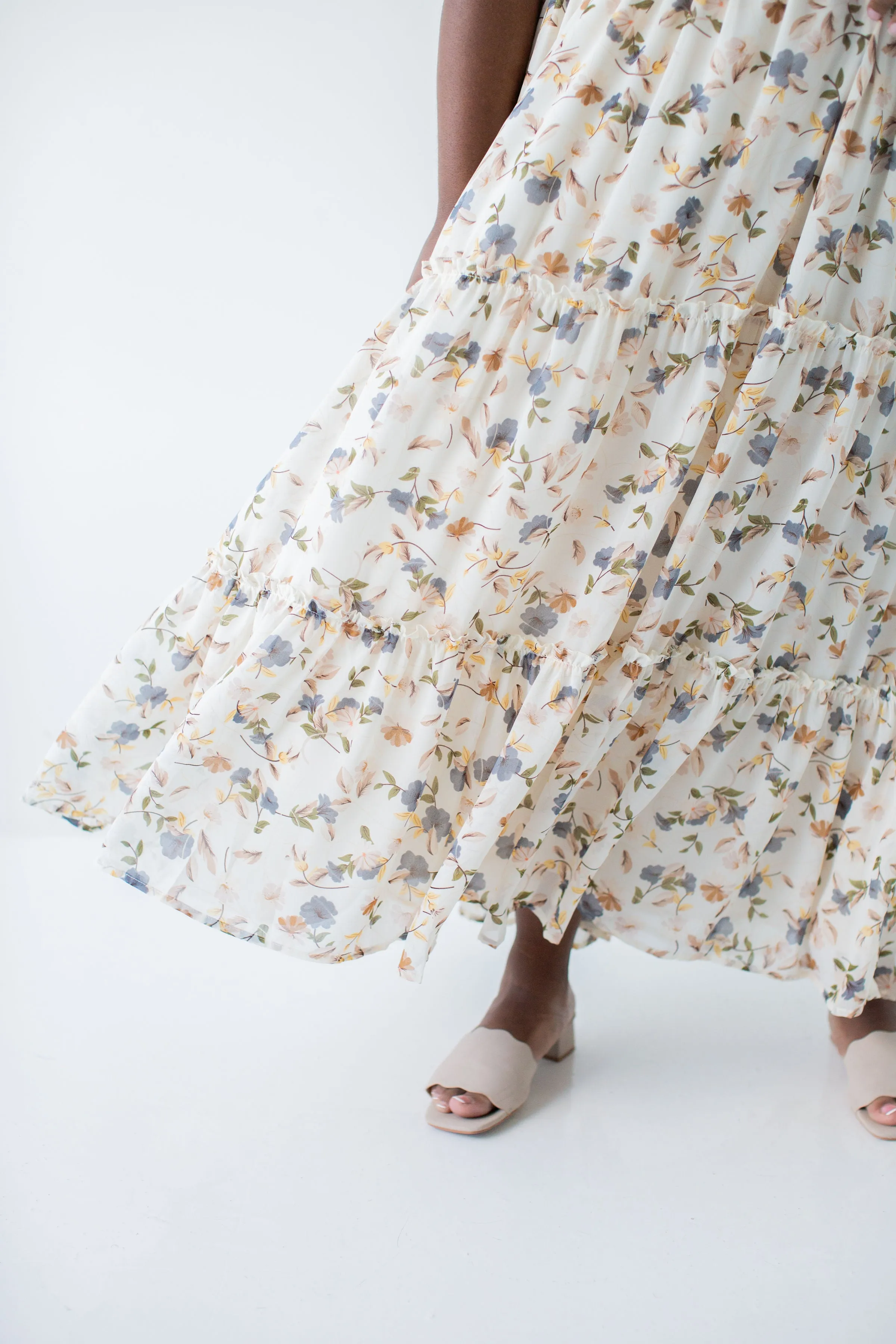 'Elizabeth' Floral Print Maxi Dress in Vanilla FINAL SALE