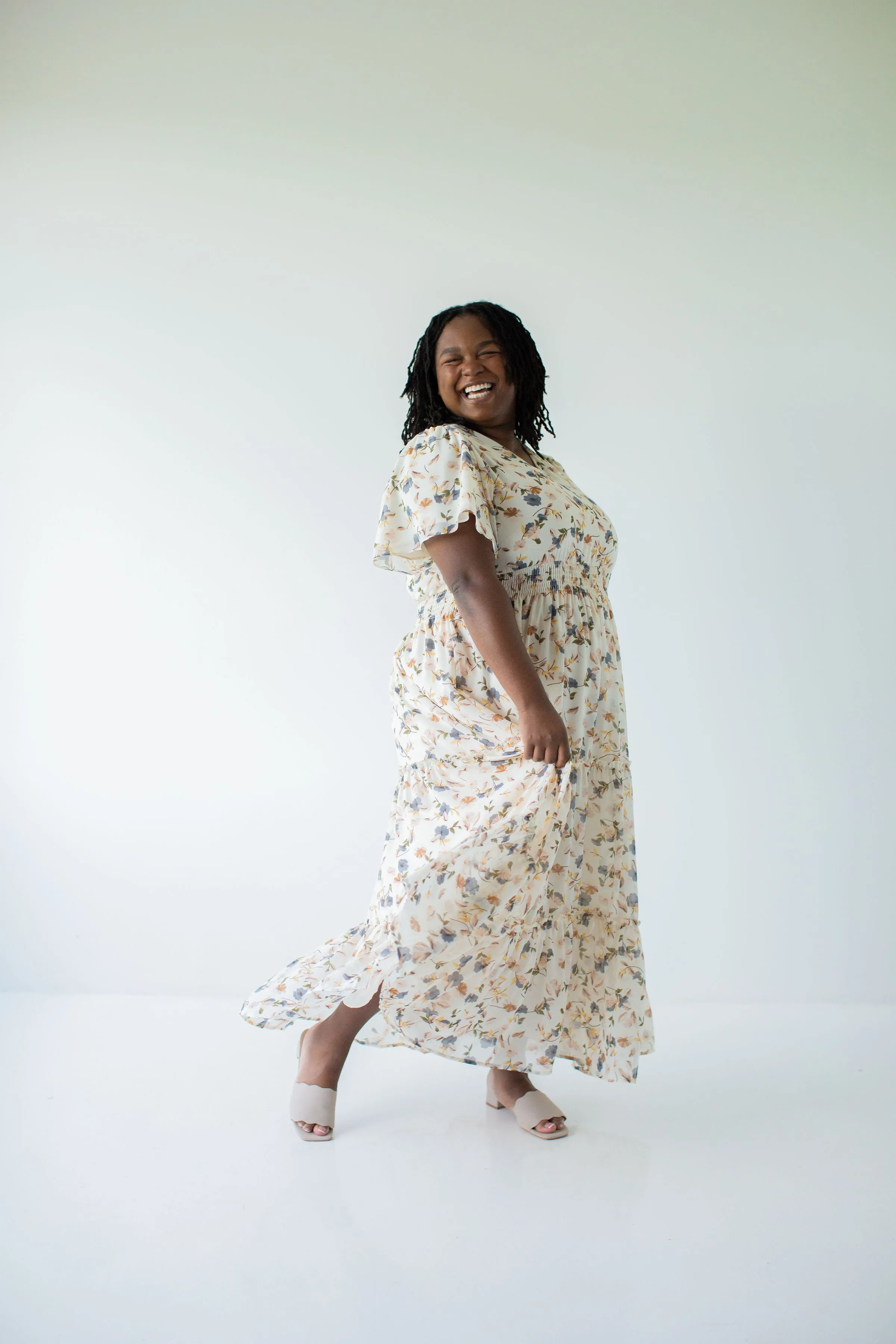 'Elizabeth' Floral Print Maxi Dress in Vanilla FINAL SALE
