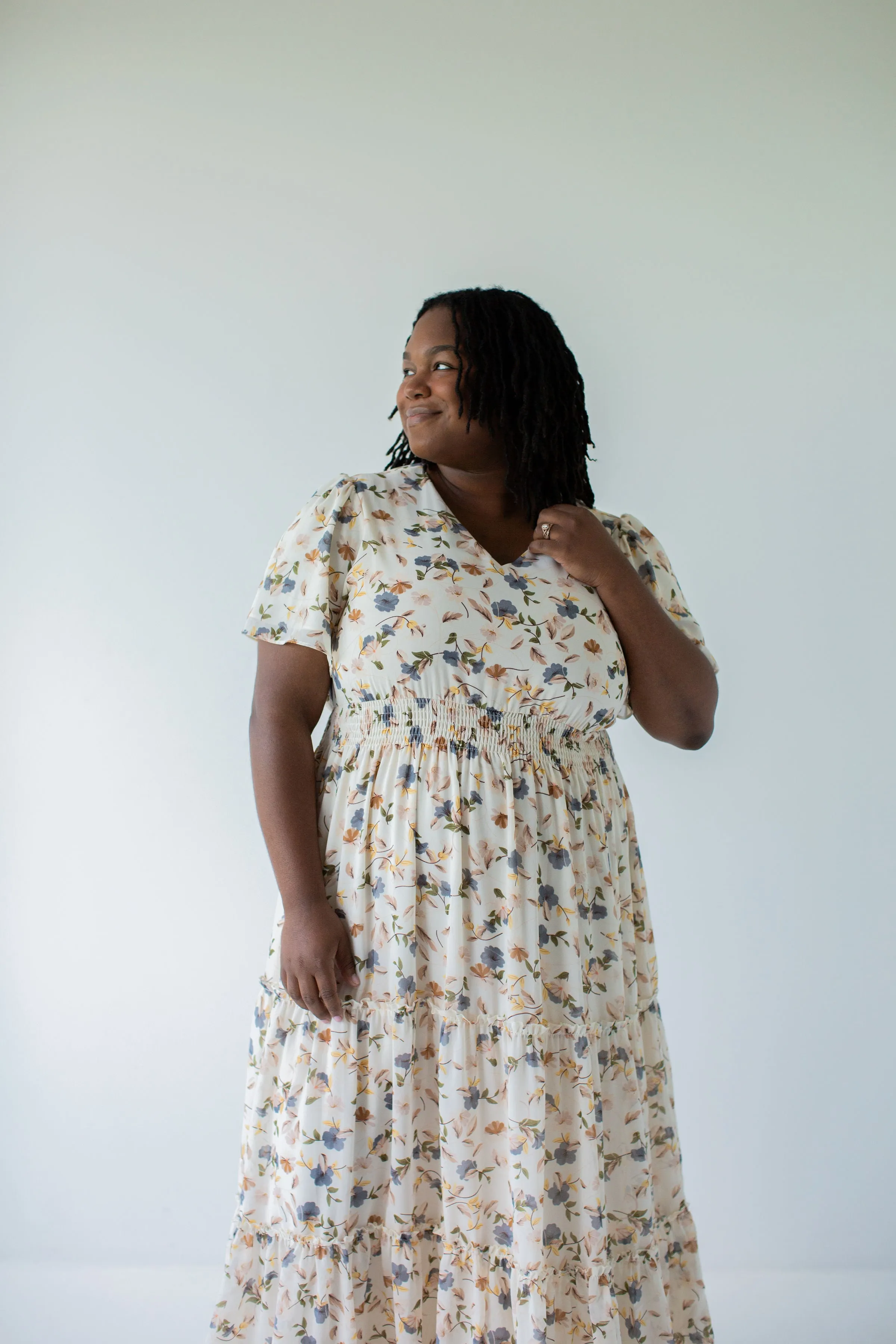 'Elizabeth' Floral Print Maxi Dress in Vanilla FINAL SALE
