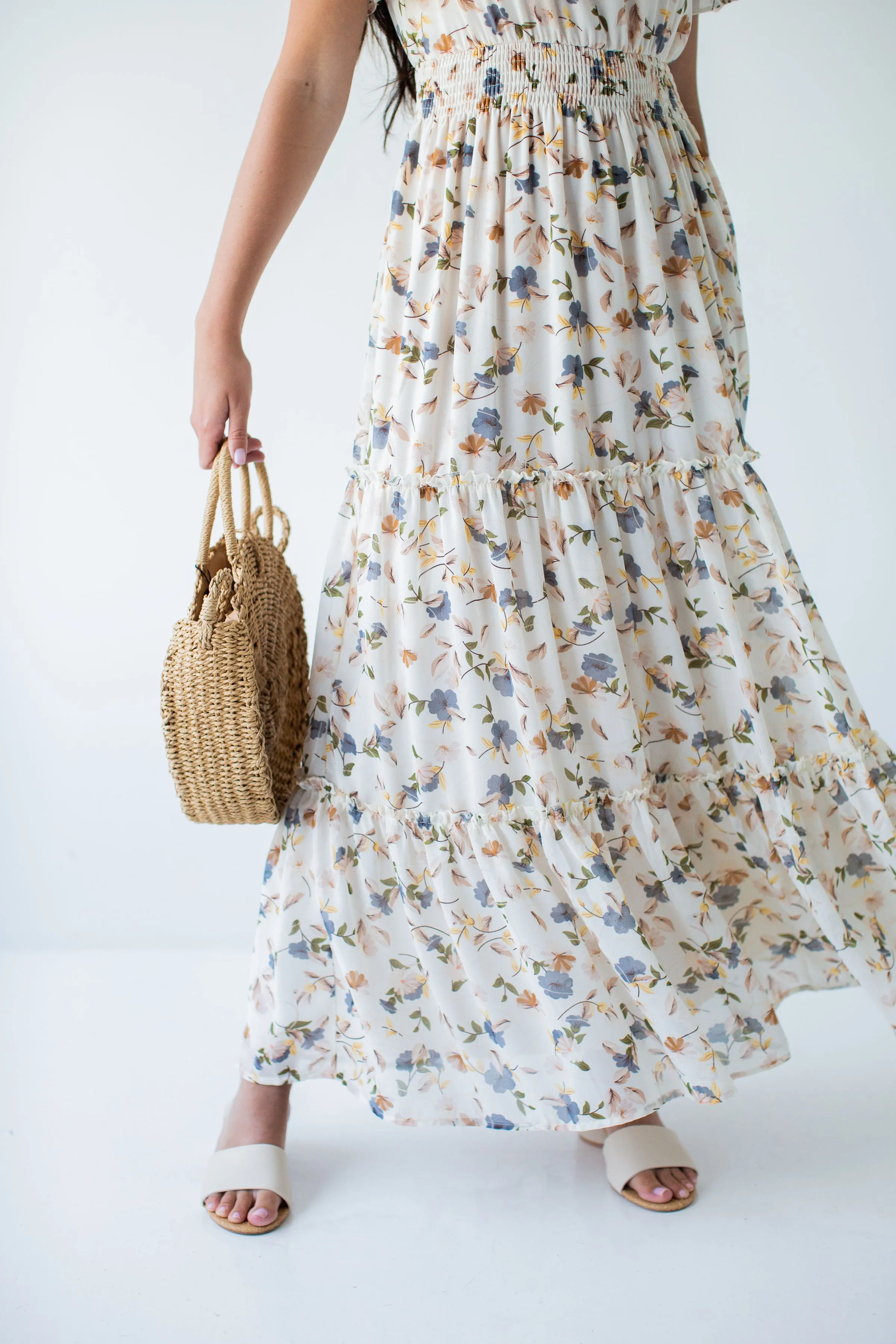 'Elizabeth' Floral Print Maxi Dress in Vanilla FINAL SALE