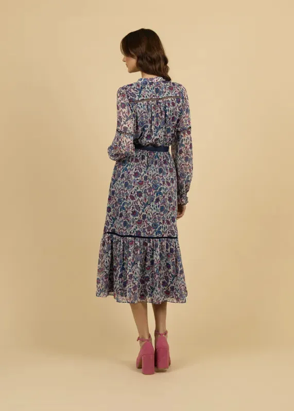 Fee G Tess Floral Print Dress With Lace Detail