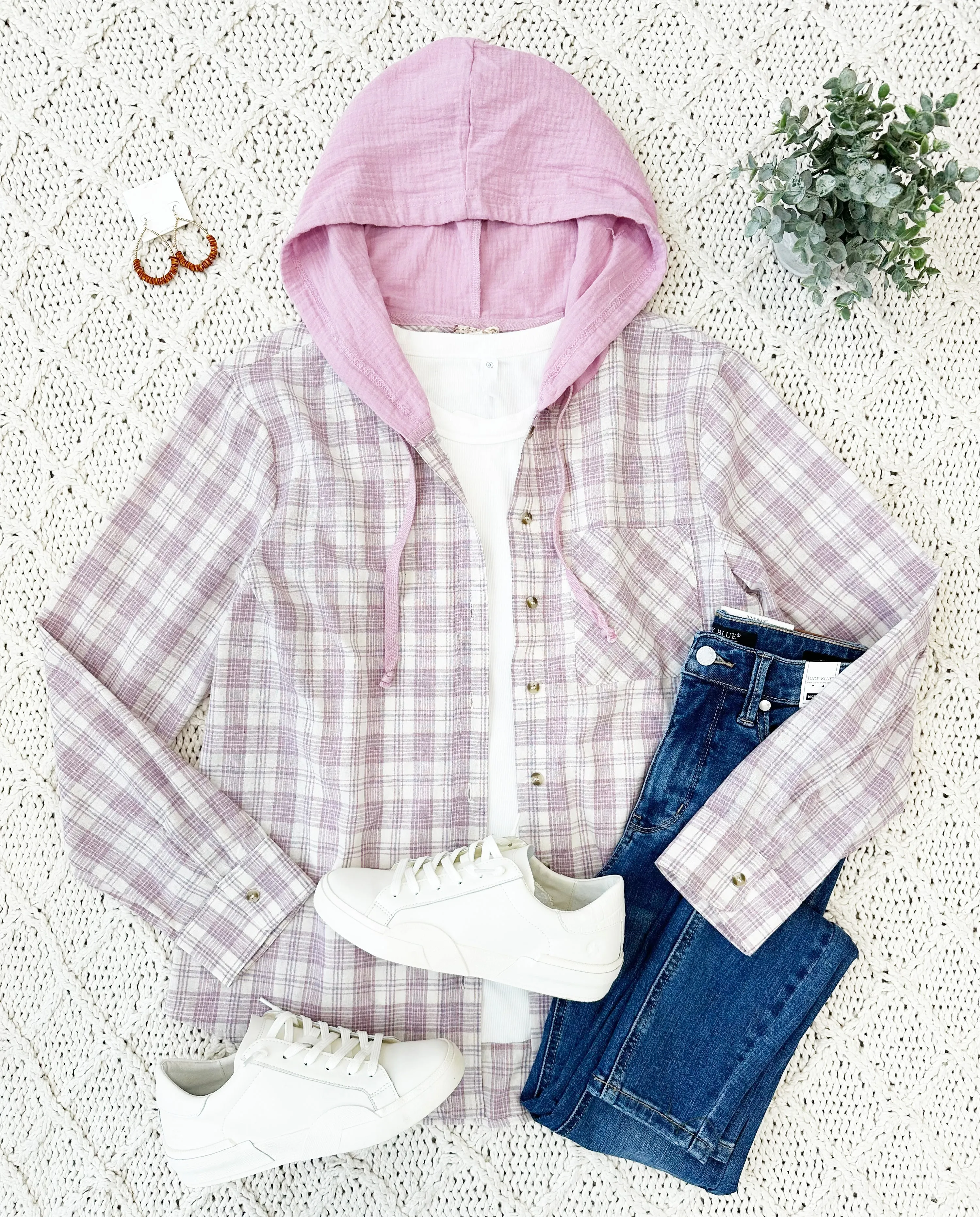 FINAL SALE - Lavender Plaid Hooded Button Down