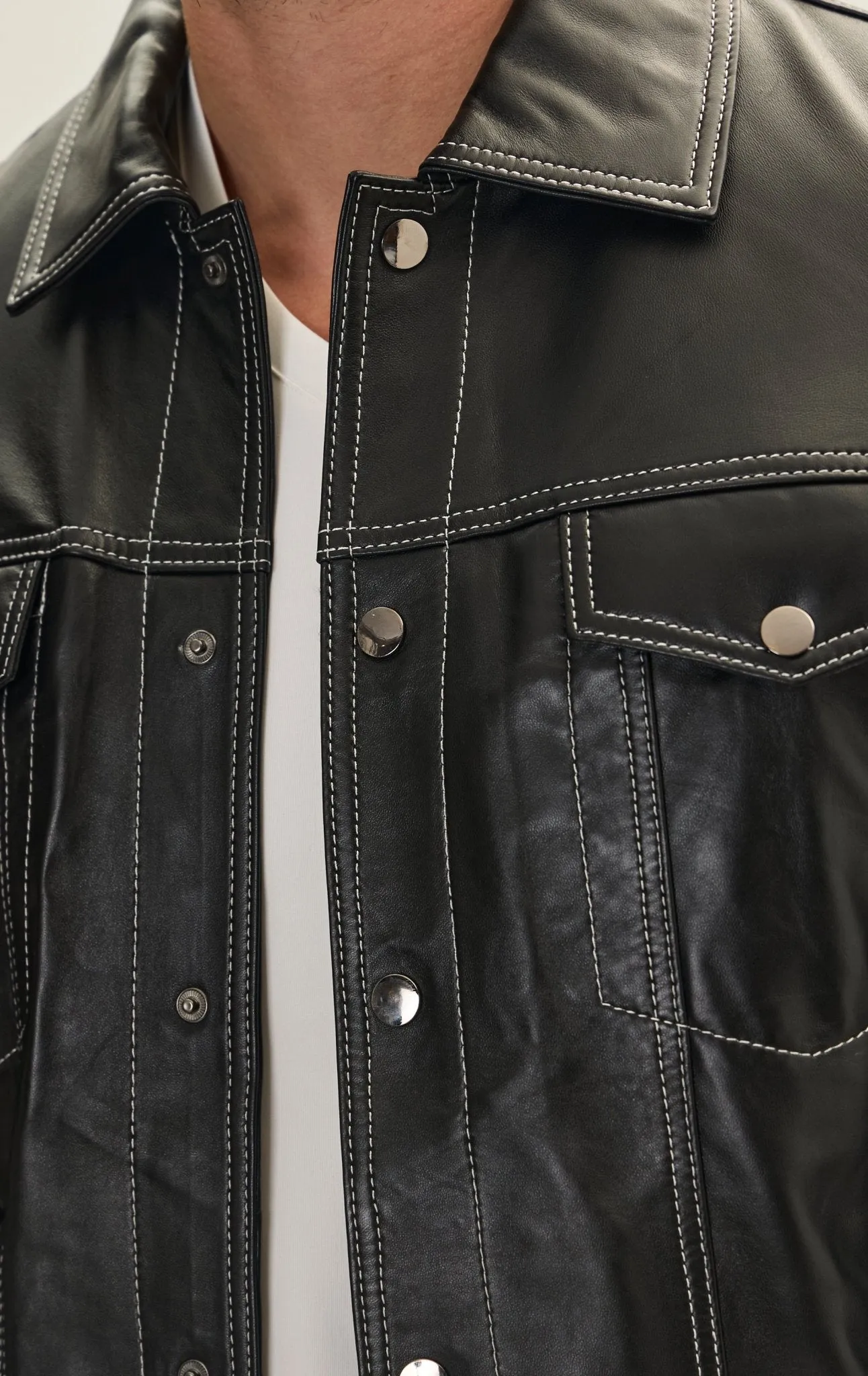 Genuine Leather Shirt Jacket- Black