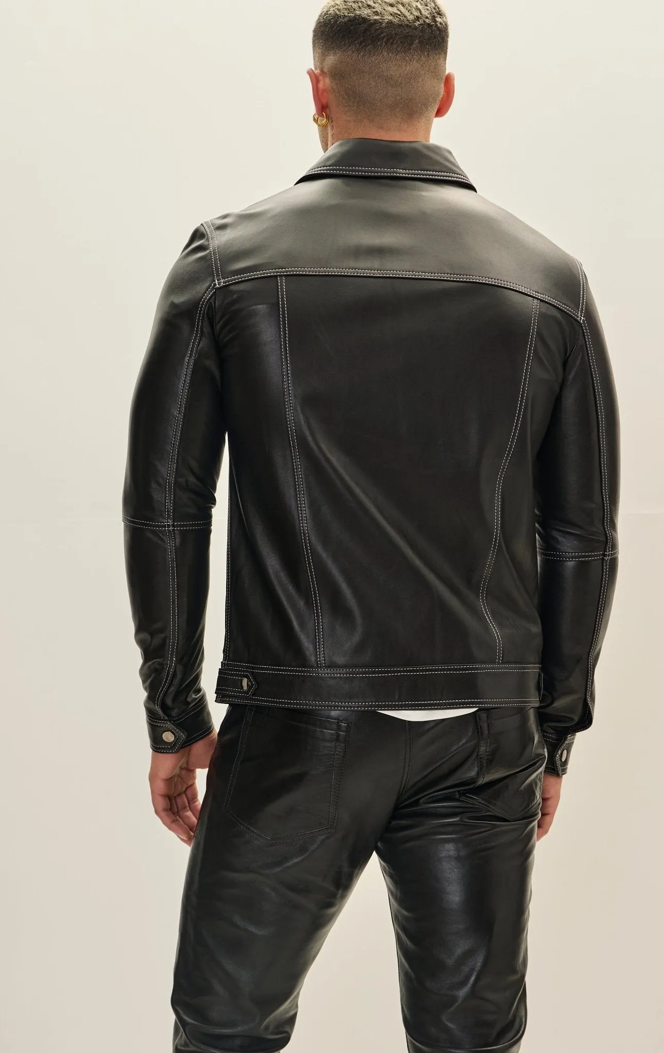 Genuine Leather Shirt Jacket- Black