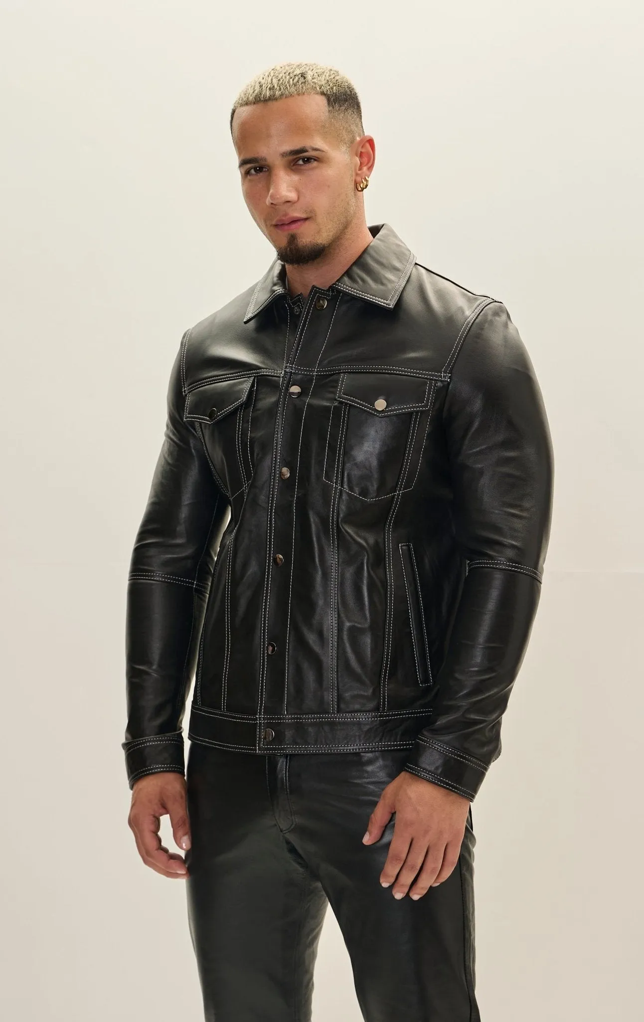 Genuine Leather Shirt Jacket- Black