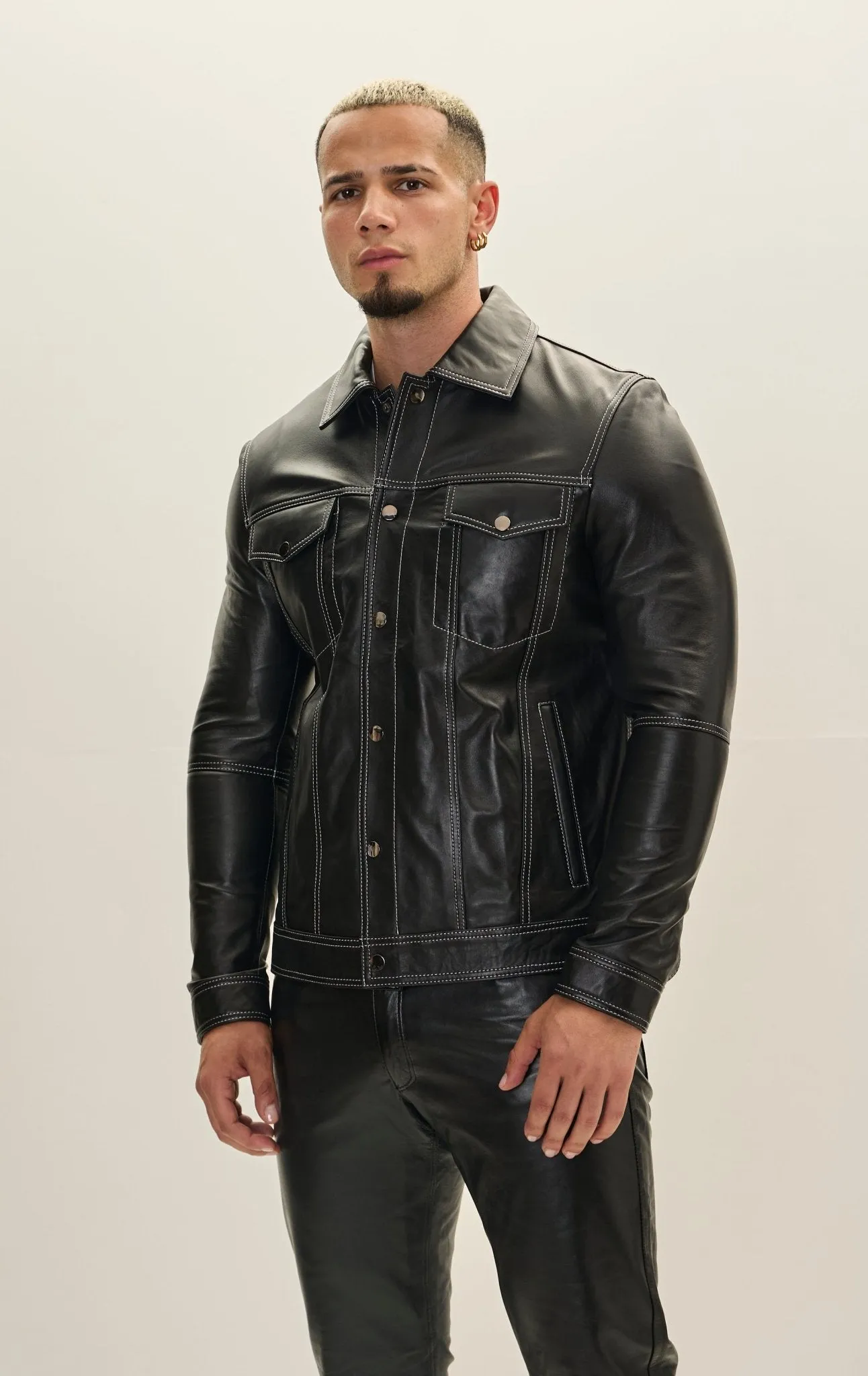 Genuine Leather Shirt Jacket- Black
