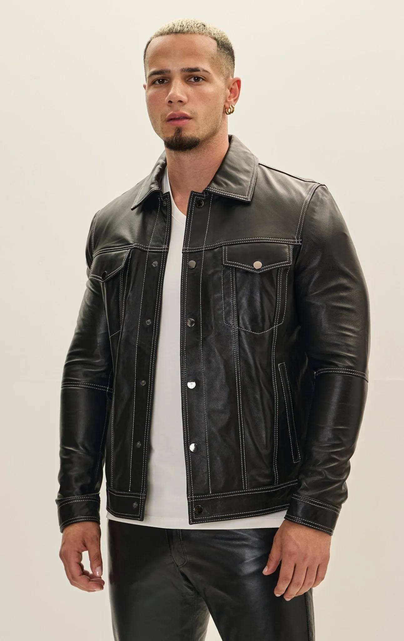 Genuine Leather Shirt Jacket- Black