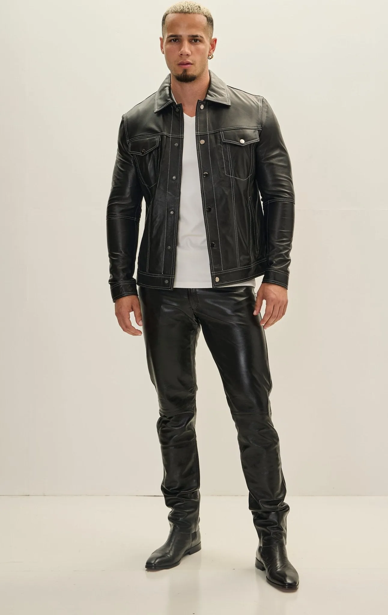 Genuine Leather Shirt Jacket- Black