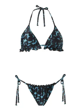 Gigi Ruffled Triangle Bikini Lycra Blots Blue