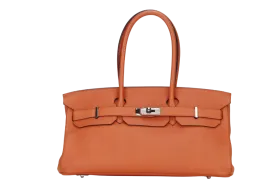 HERMES BIRKIN 45 SHOULDER BAG [STAMP P SQUARE (YEAR 2012)] ORANGE TAURILLON CLEMENCE LEATHER PALLADIUM HARDWARE, WITH KEYS, LOCK, RAINCOAT & DUST COVER
