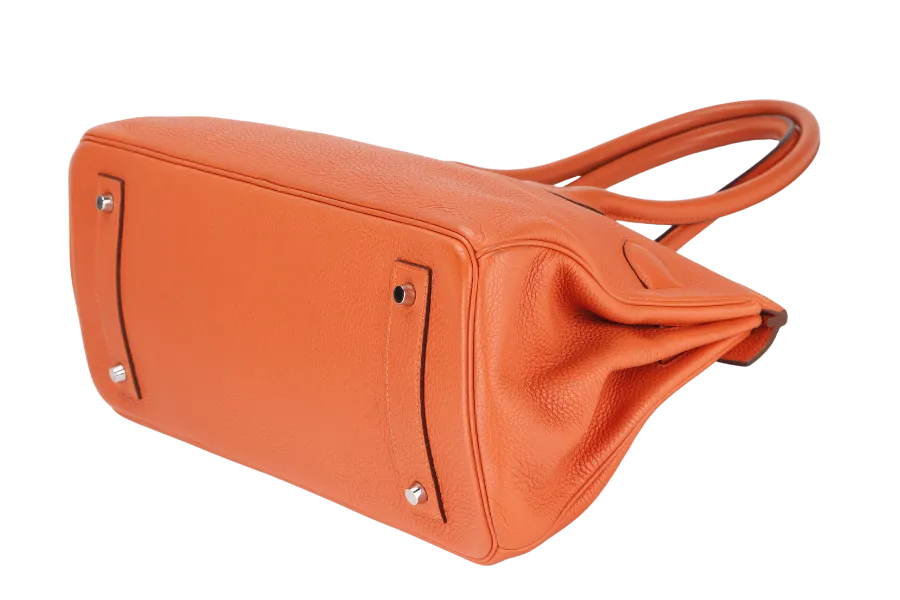 HERMES BIRKIN 45 SHOULDER BAG [STAMP P SQUARE (YEAR 2012)] ORANGE TAURILLON CLEMENCE LEATHER PALLADIUM HARDWARE, WITH KEYS, LOCK, RAINCOAT & DUST COVER