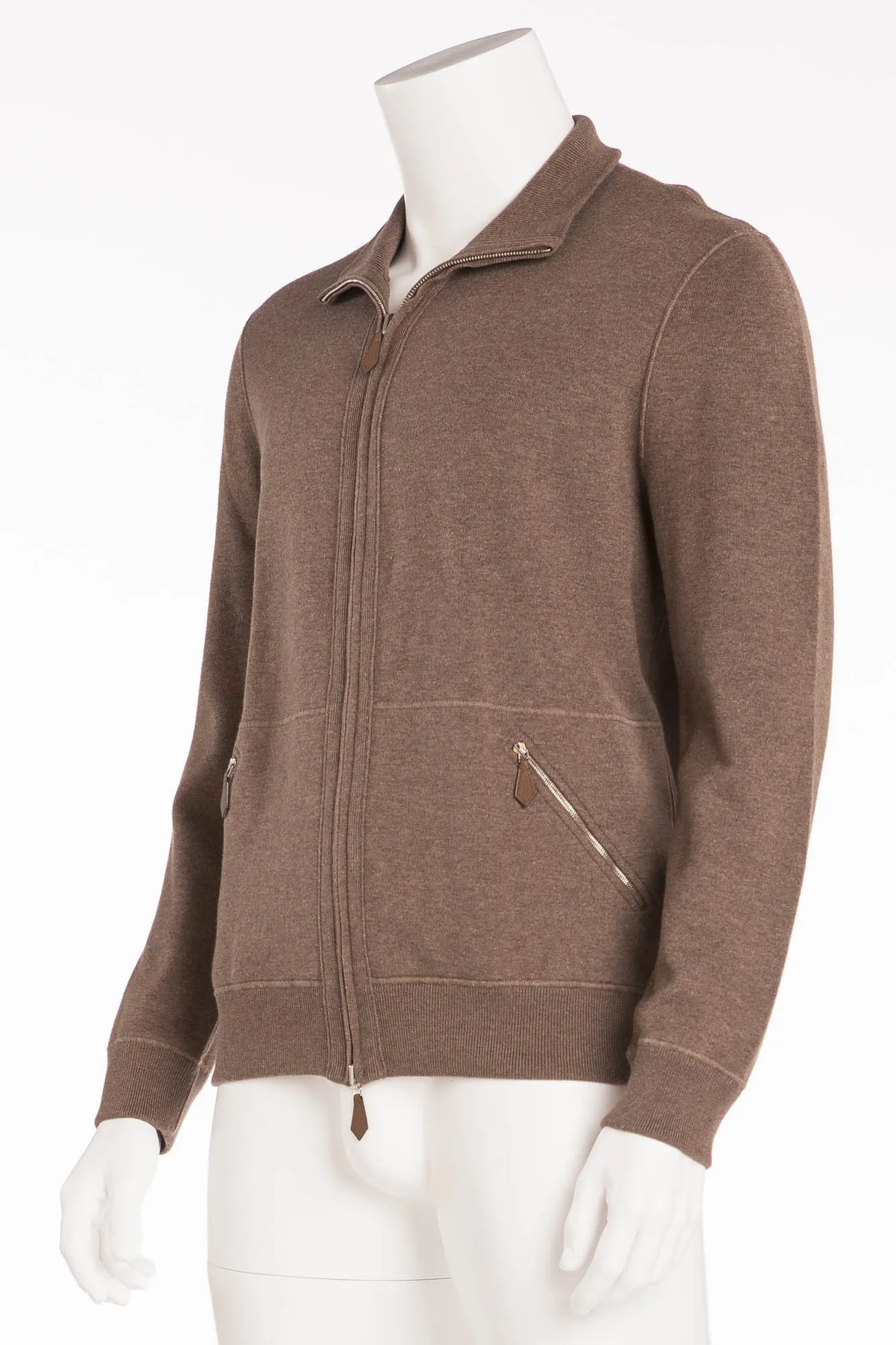 Hermes - New with Tags Brown Long Sleeve Reversible Zip Up Sweater - Large