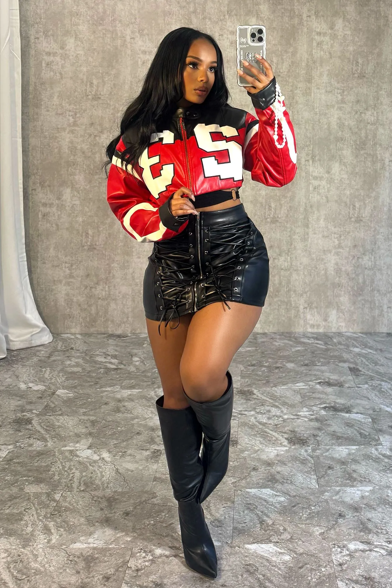 Jordan Cropped Faux Leather Motor Jacket