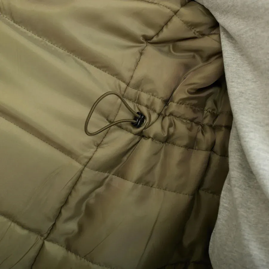 Long Padded Parka Coat in Olive Green