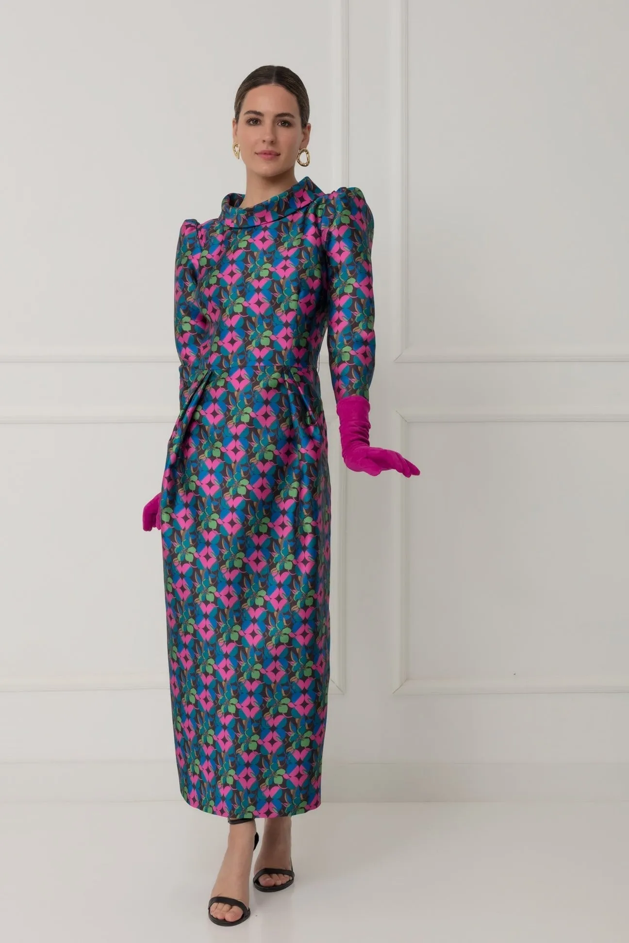 Matilde Cano Blue/Pink Floral Print Maxi Dress With Bow Waist