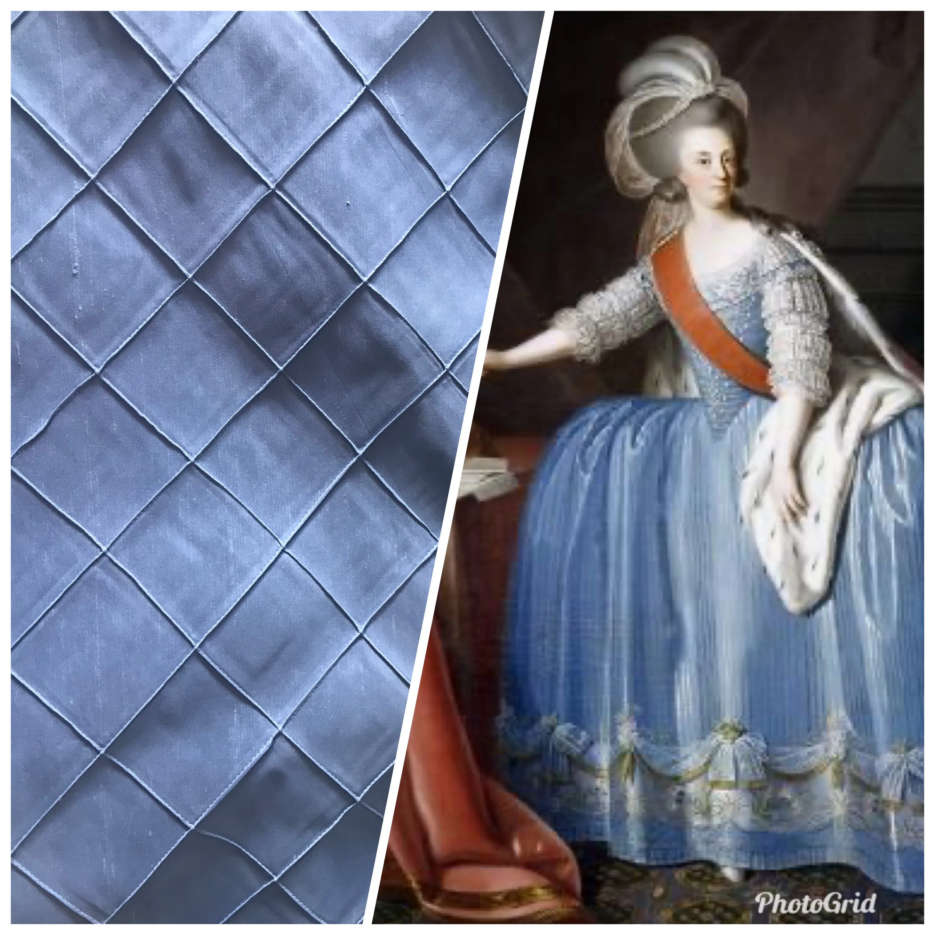NEW Queen Lila Designer 100% Silk Dupioni - Pintuck Diamond Motif- Blue