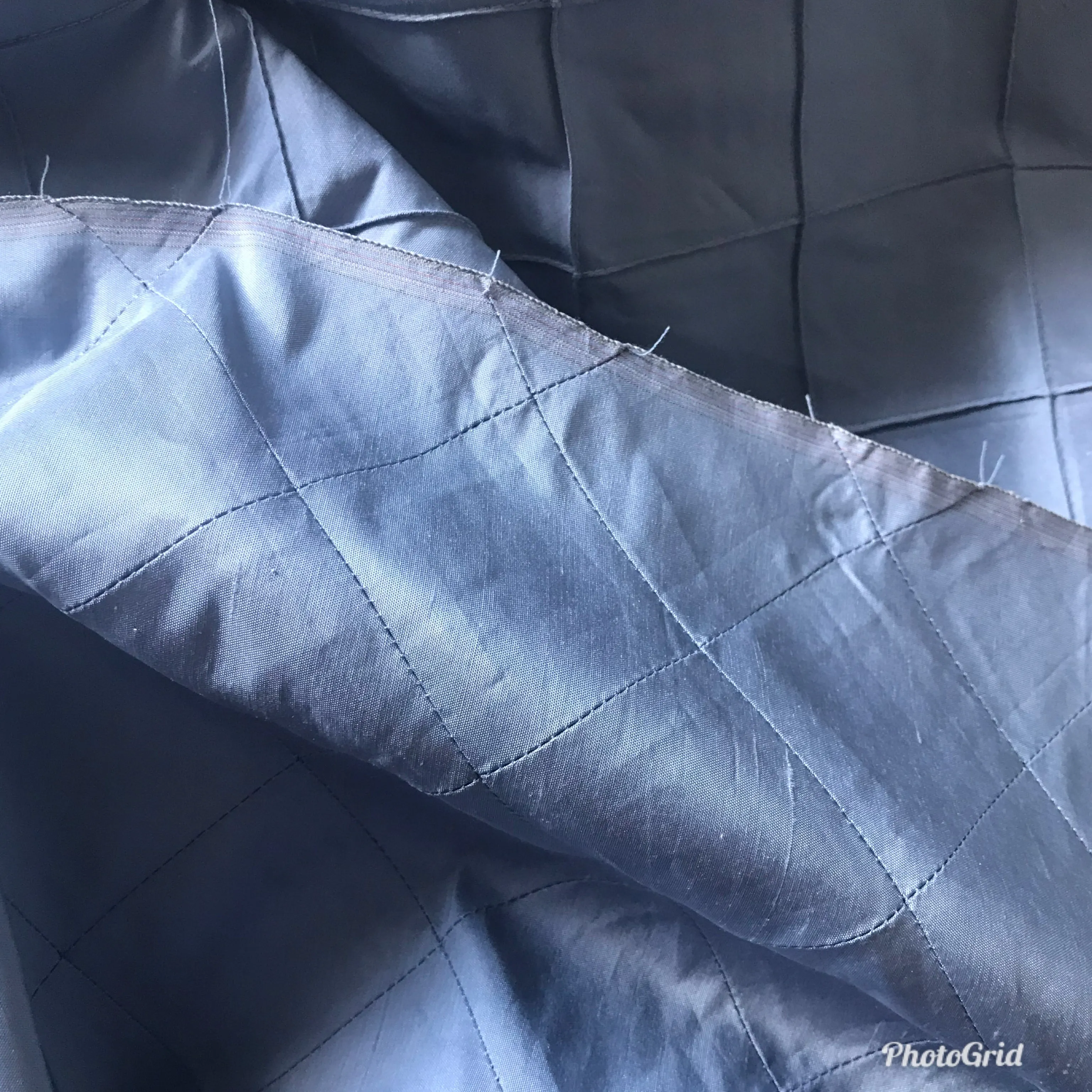 NEW Queen Lila Designer 100% Silk Dupioni - Pintuck Diamond Motif- Blue