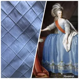 NEW Queen Lila Designer 100% Silk Dupioni - Pintuck Diamond Motif- Blue