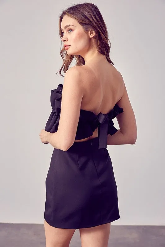 OPEN SHOULDER RUFFLE DETAIL DRESS -2 Colors