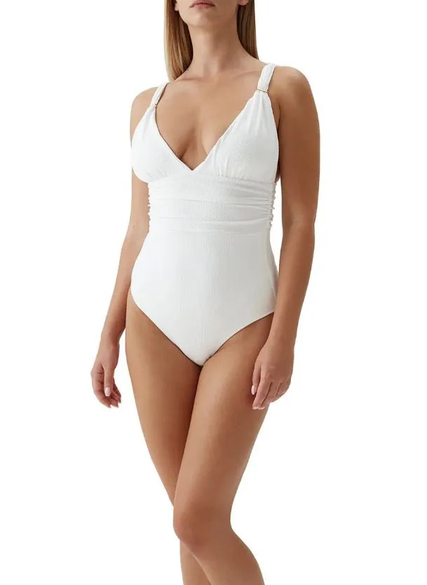 Panarea Over The Shoulder Ruched One-Piece White Chain